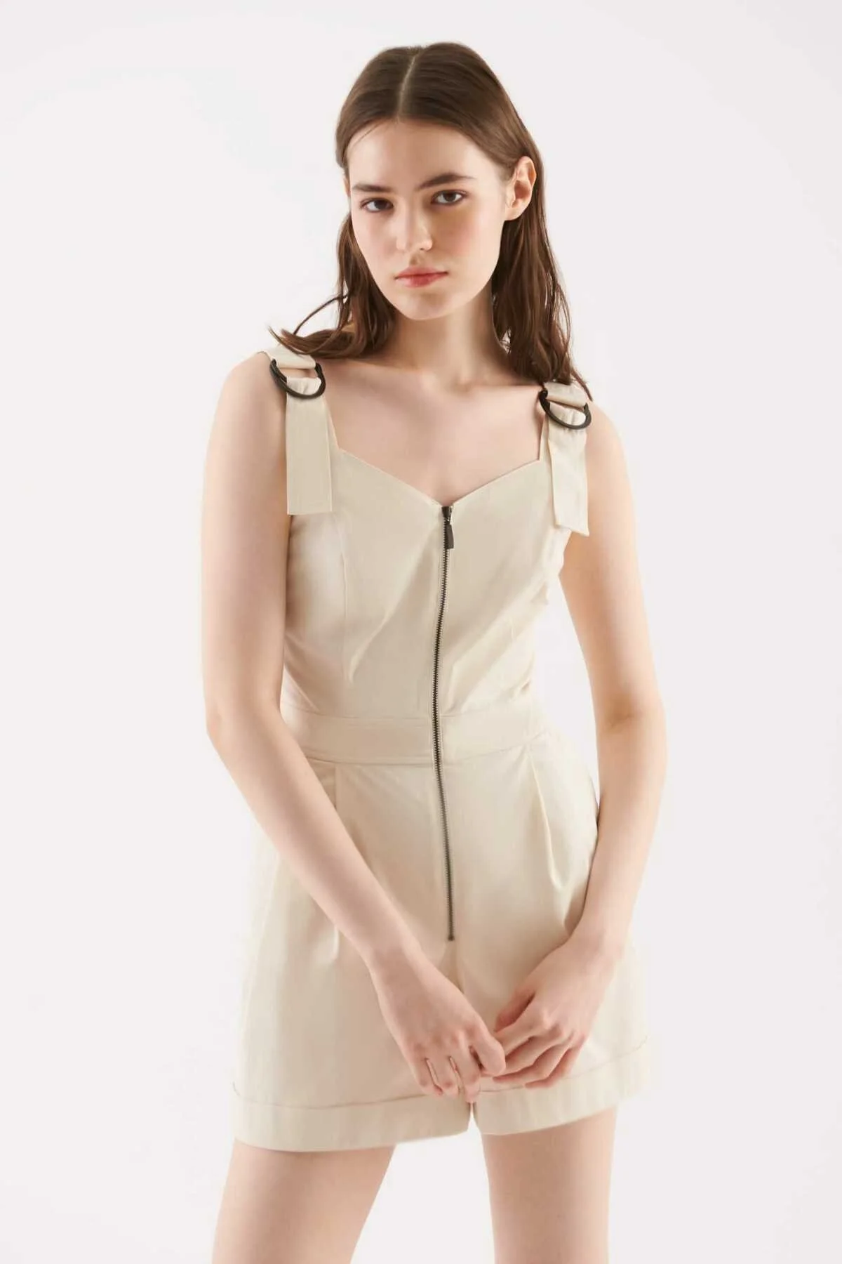 Fermuarlı Kadın Tulum Bej - 1