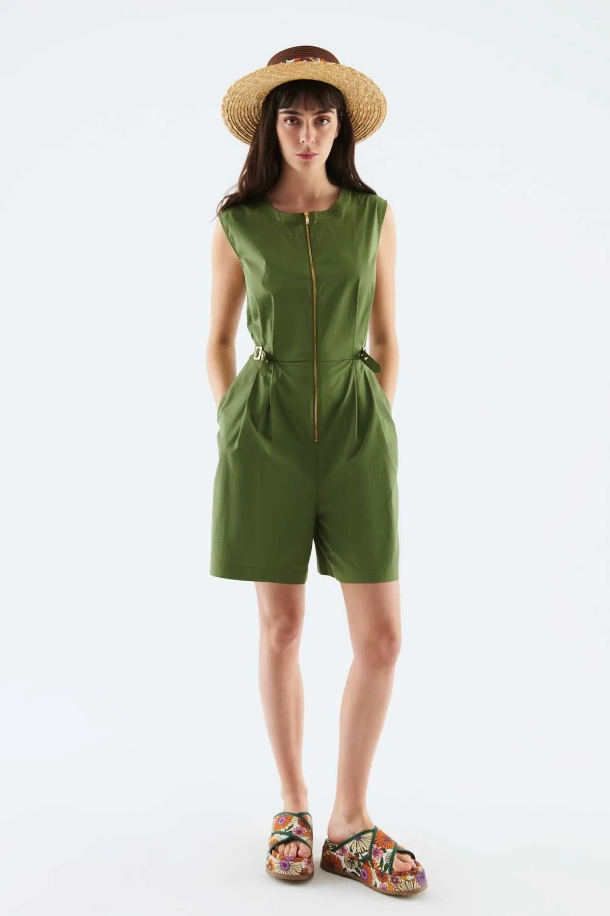 Fermuarlı Kadın Tulum Haki - 1