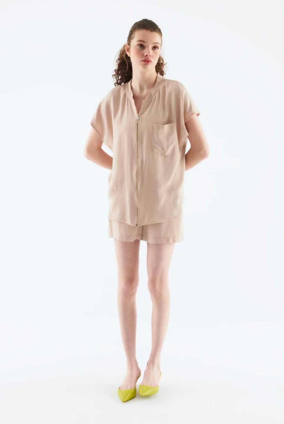 Fermuarlı Kadın Yelek Bej - 3