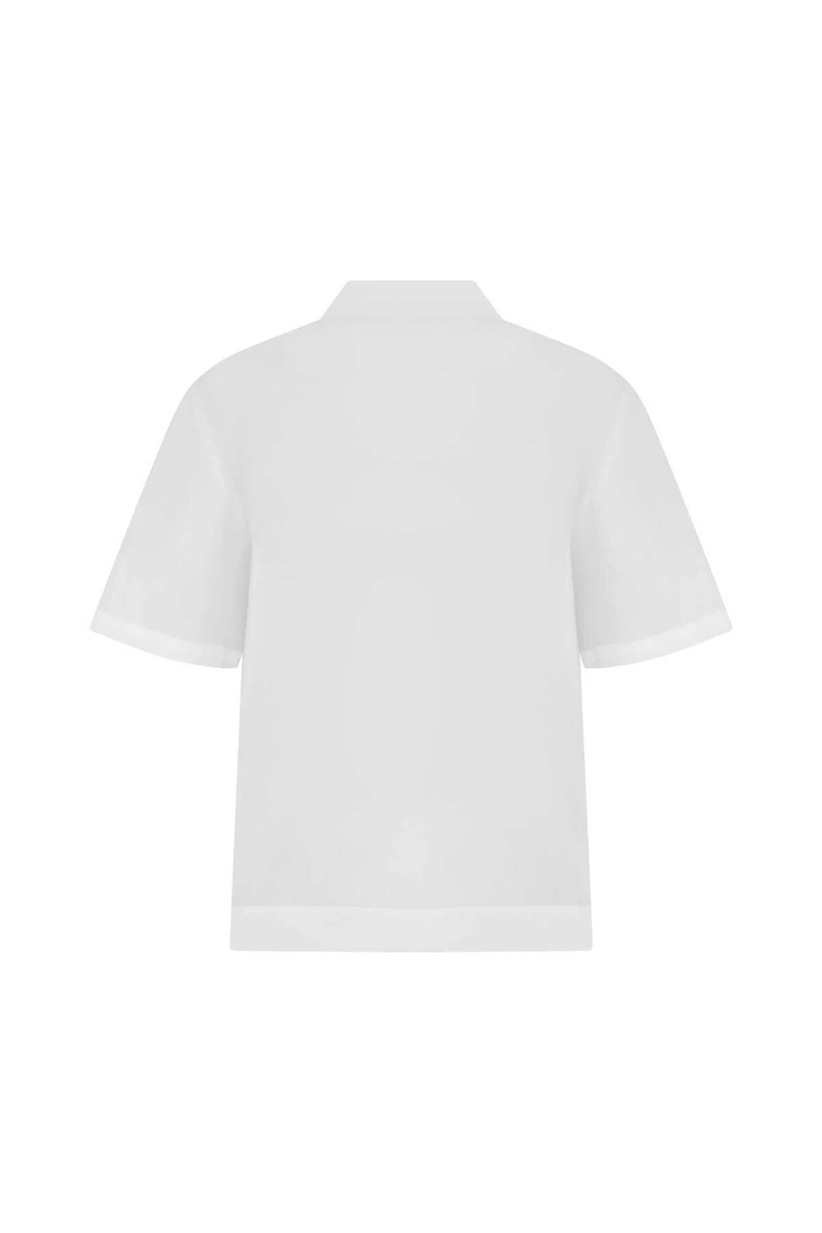 Fermuarlı Kısa Kollu Kadın Gömlek Beyaz - 5