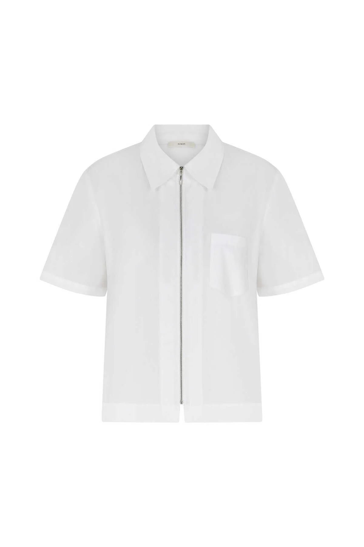 Fermuarlı Kısa Kollu Kadın Gömlek Beyaz - 4
