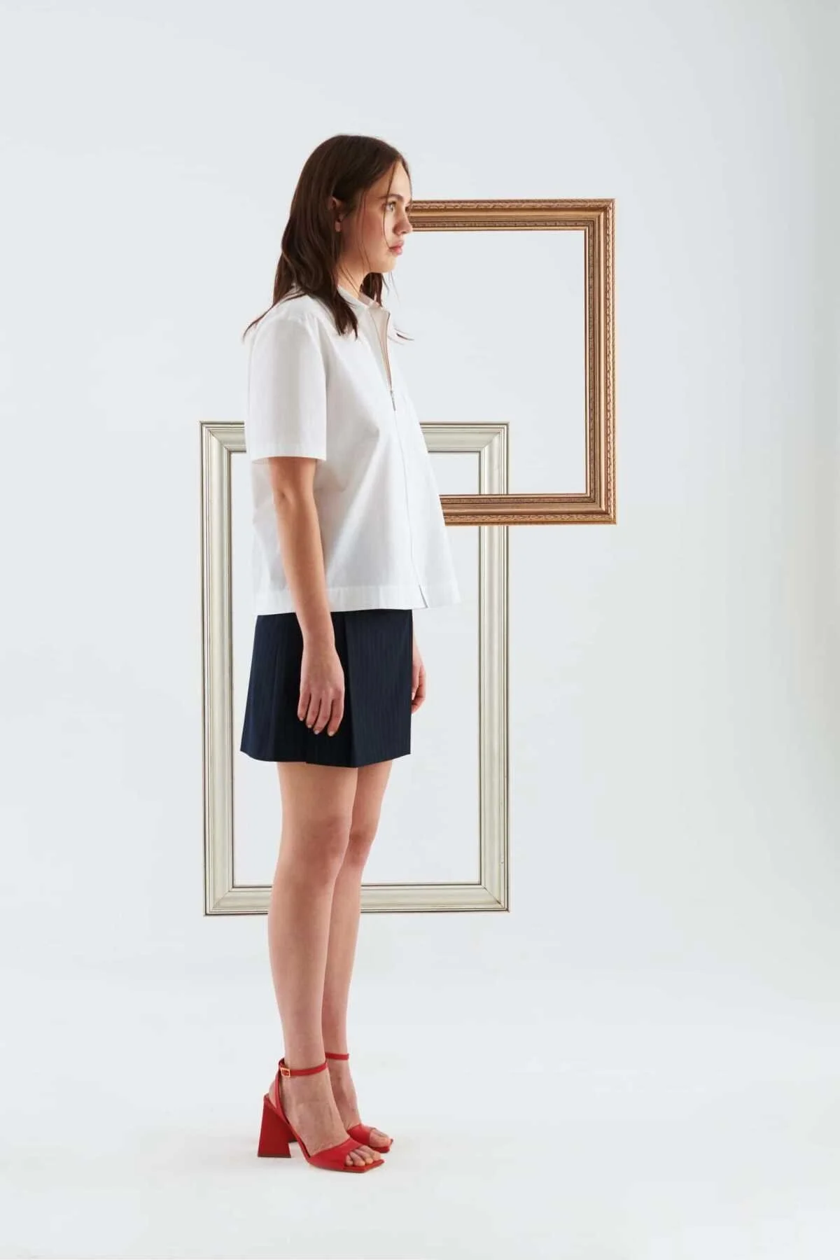 Fermuarlı Kısa Kollu Kadın Gömlek Beyaz - 3