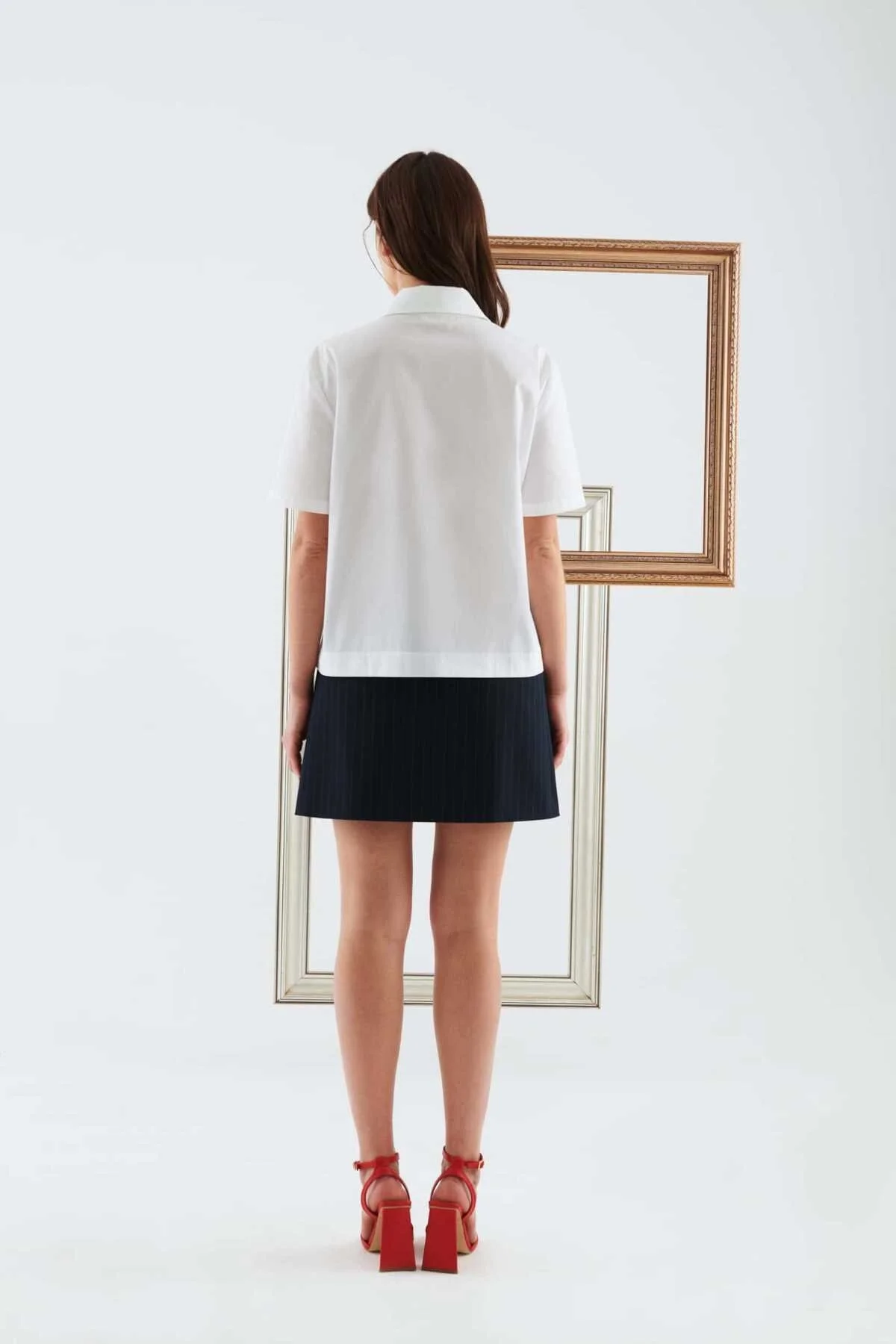 Fermuarlı Kısa Kollu Kadın Gömlek Beyaz - 2