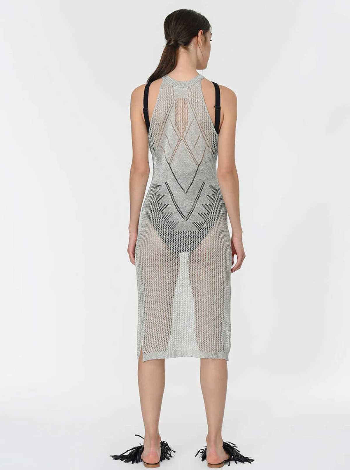 Fileli Triko Elbise Gümüş - 2