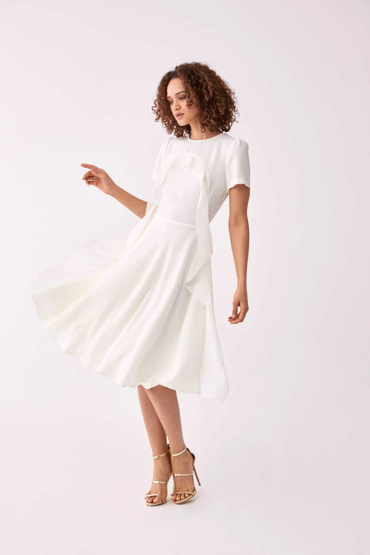 Fırfır Detaylı Günlük Elbise Kemik - 4