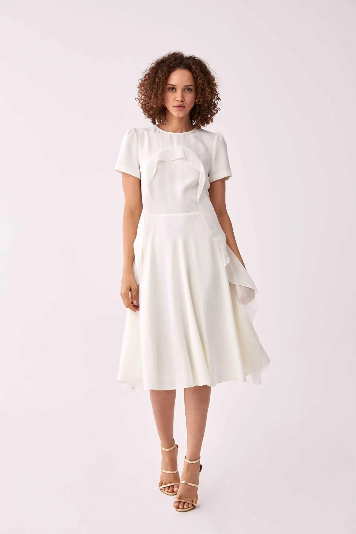 Fırfır Detaylı Günlük Elbise Kemik - 1