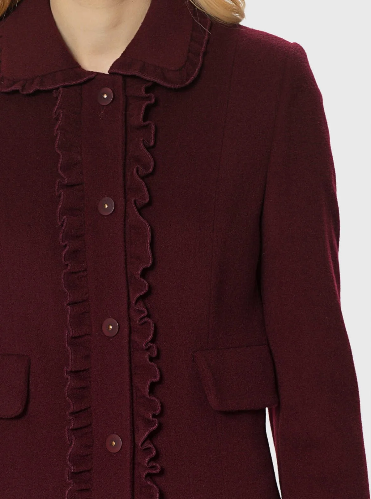  Fırfır Detaylı Kaban Bordo - 3
