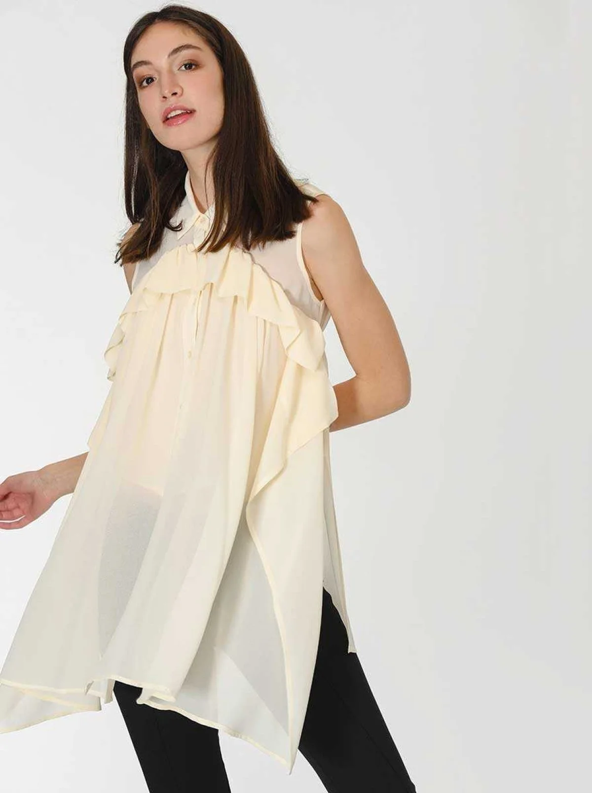 Fırfırlı Bluz Kemik - 4