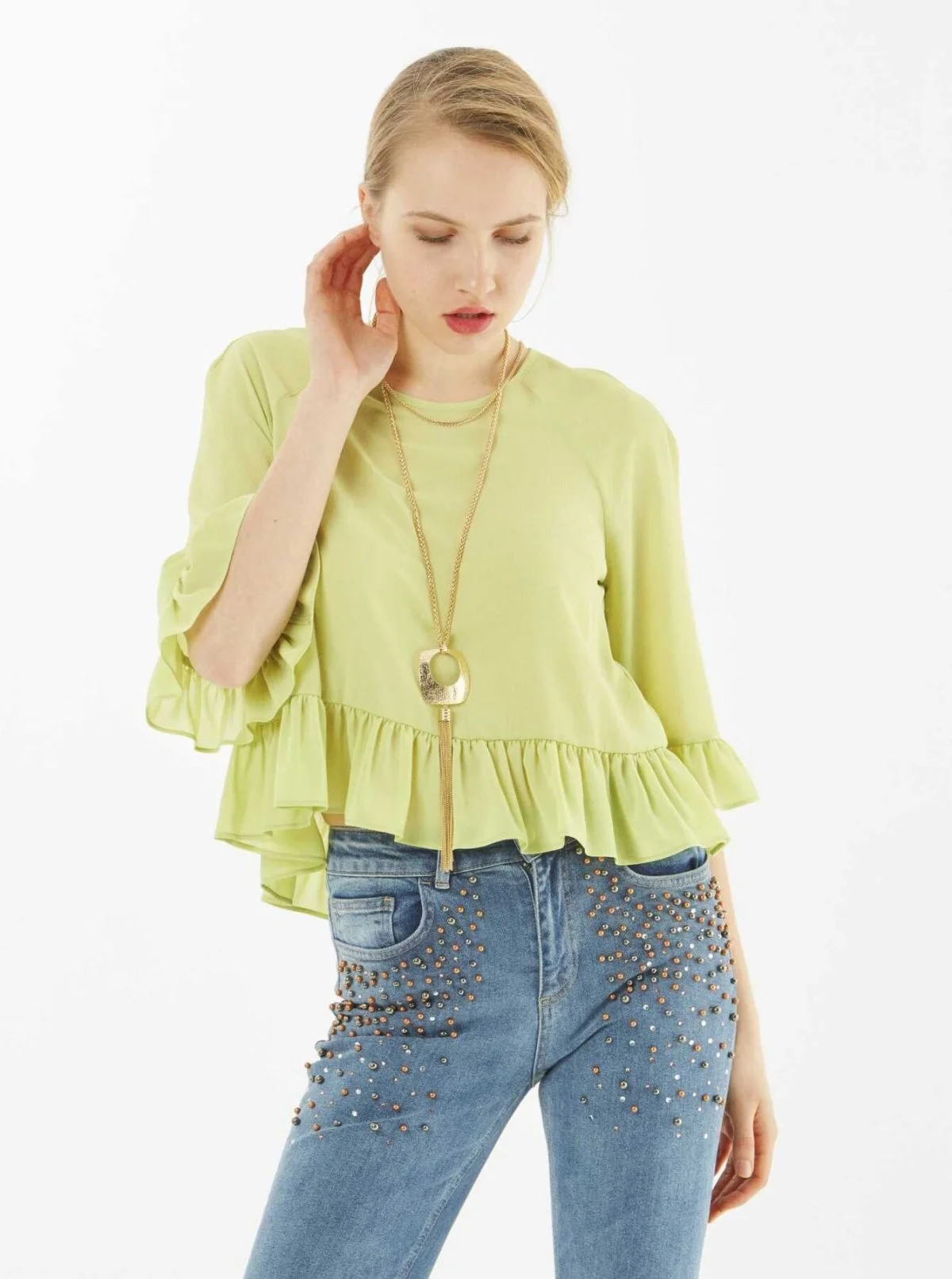Fırfırlı Bluz Yeşil - 1