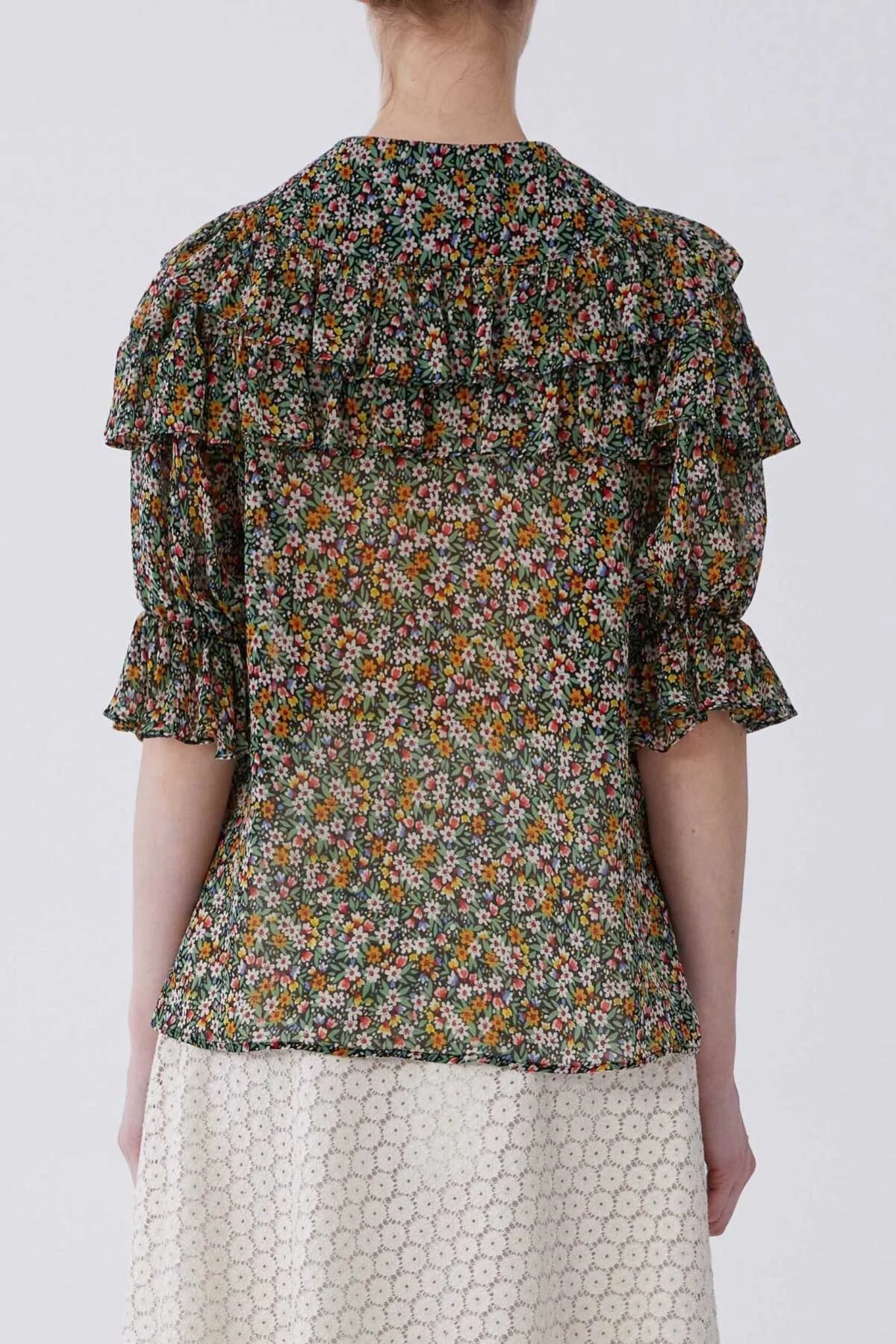 Fırfırlı Çiçek Desenli Kadın Gömlek Standart Renk - 2