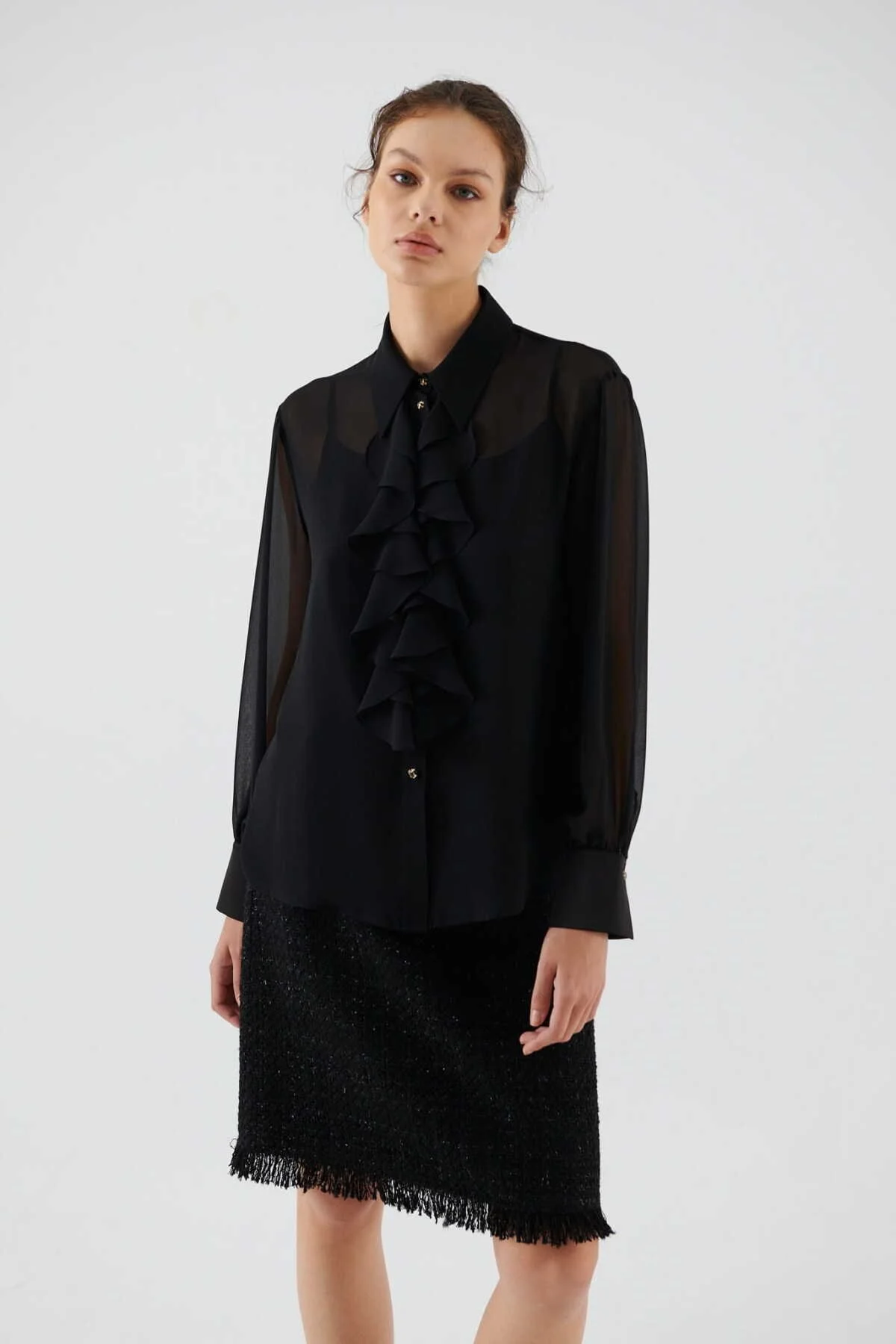  Fırfırlı Kadın Gömlek Siyah - 1