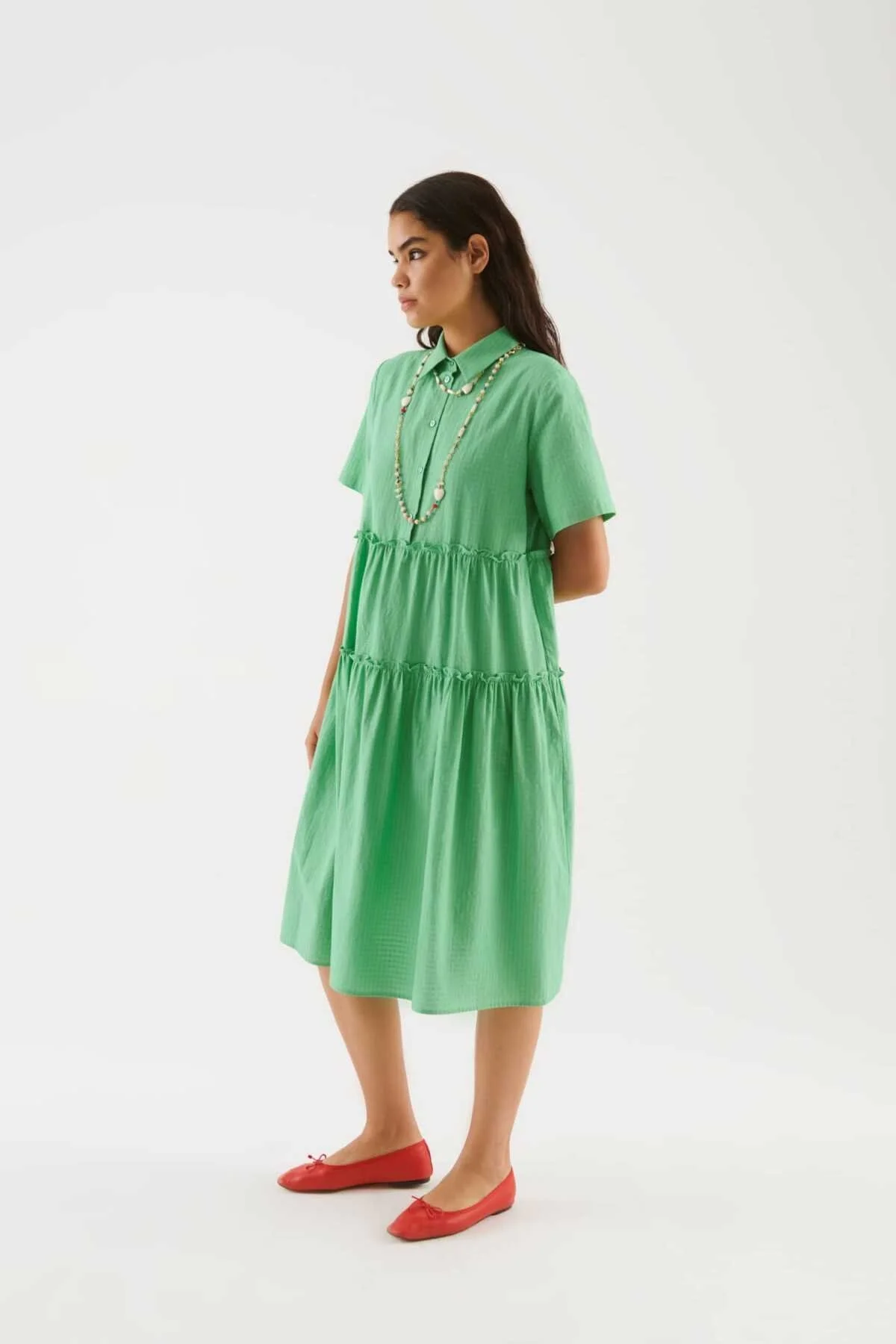 Fırfırlı Midi Boy Elbise Yeşil - 3