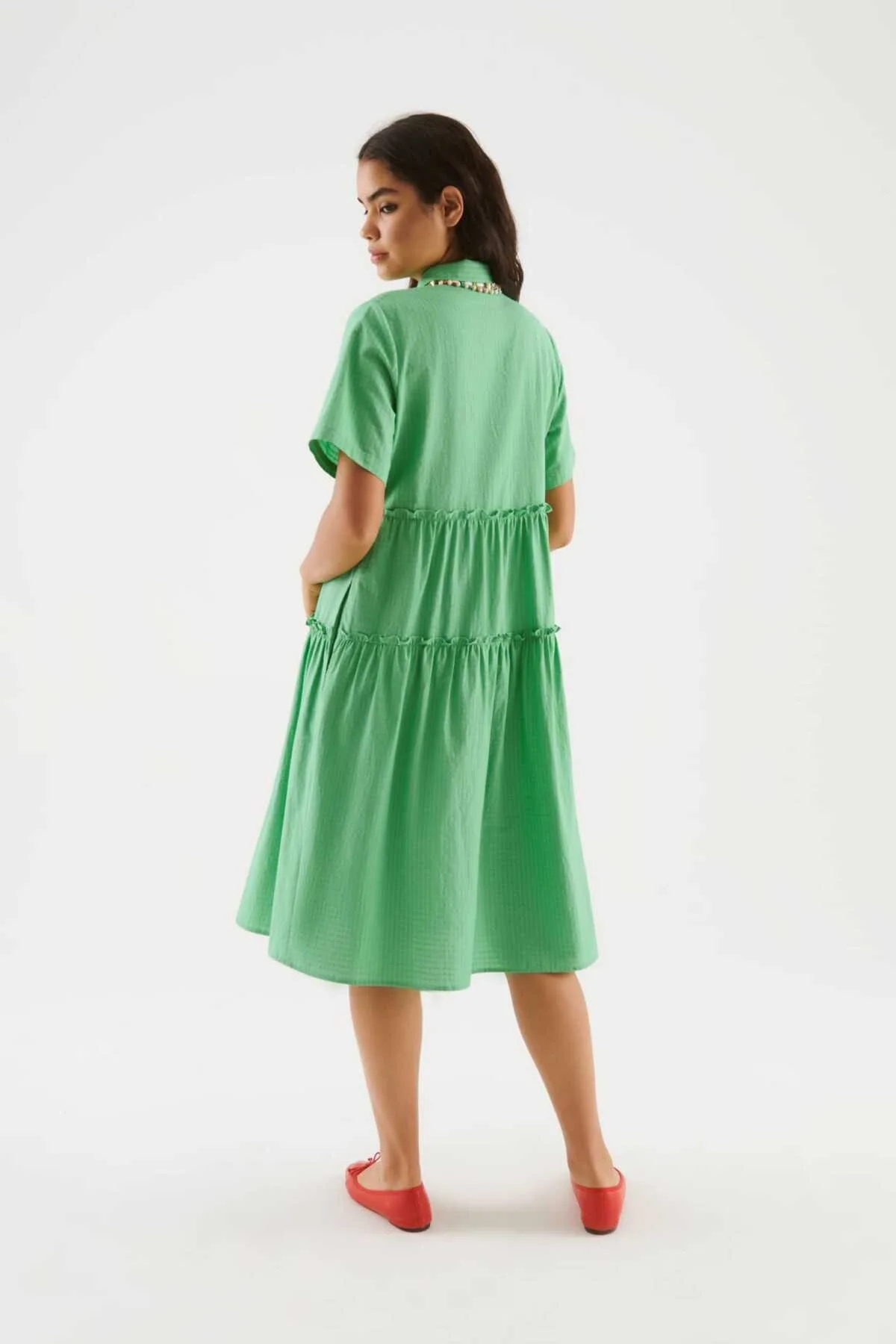 Fırfırlı Midi Boy Elbise Yeşil - 2