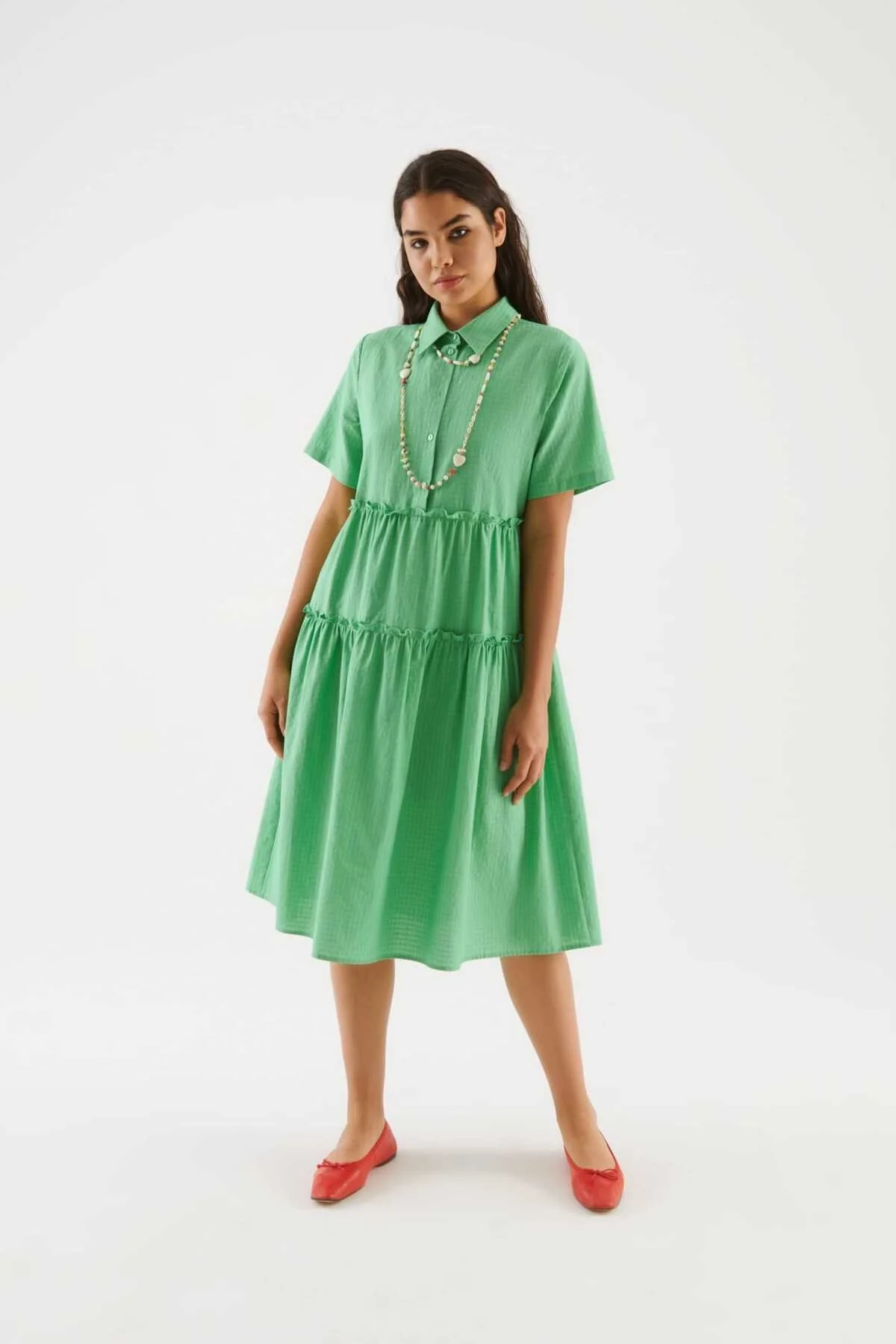 Fırfırlı Midi Boy Elbise Yeşil - 1