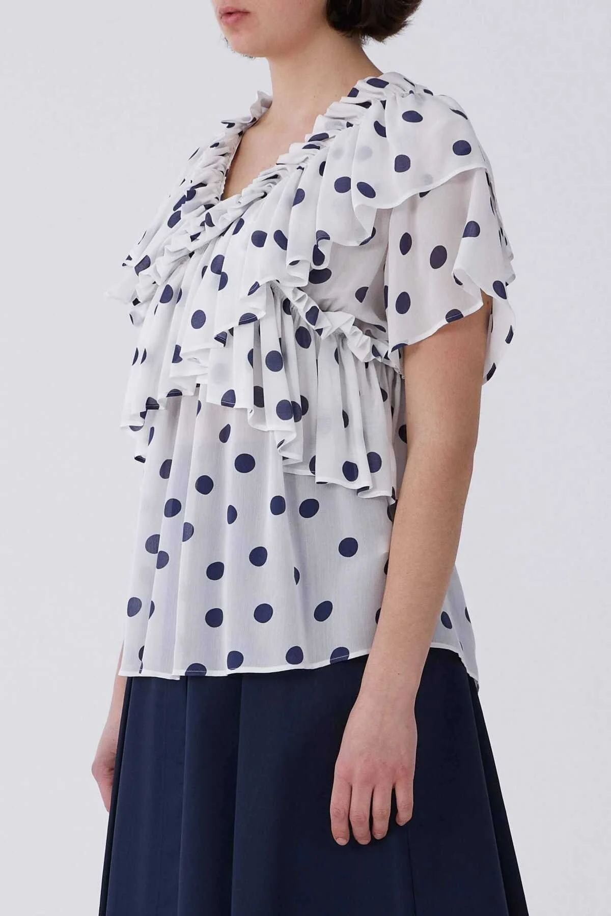 Fırfırlı Siyah Puantiyeli Bluz Standart Renk - 3