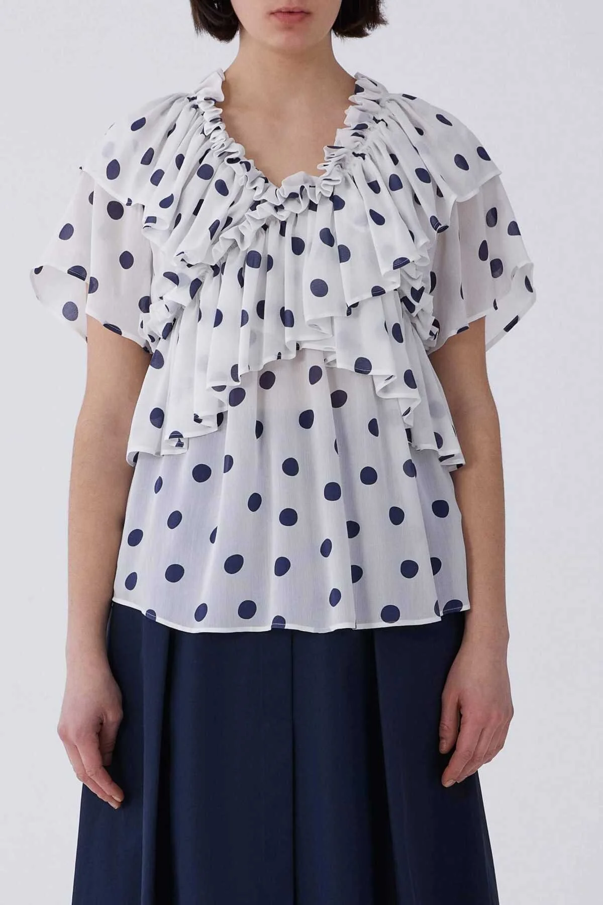 Fırfırlı Siyah Puantiyeli Bluz Standart Renk - 1