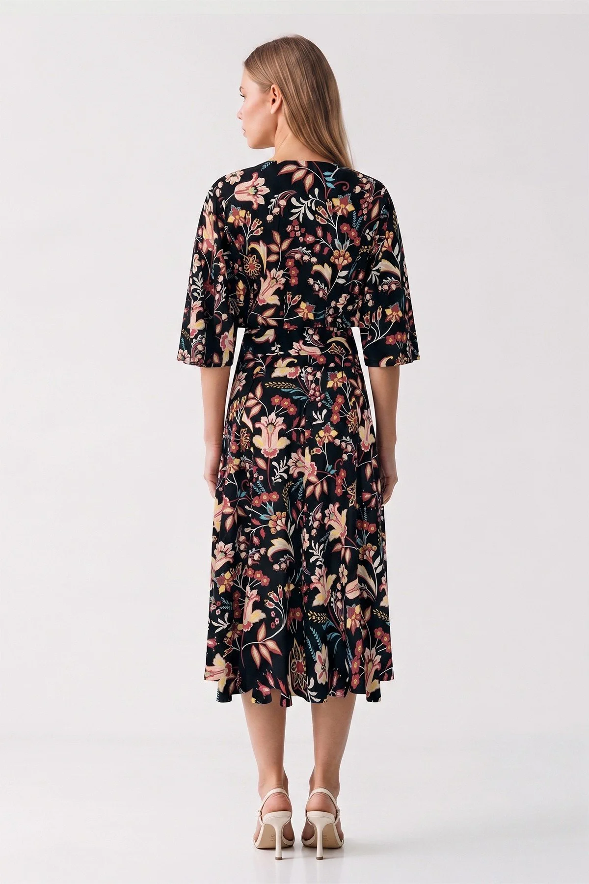  Floral Desenli Kruvaze Midi Boy Elbise Standart Renk - 2