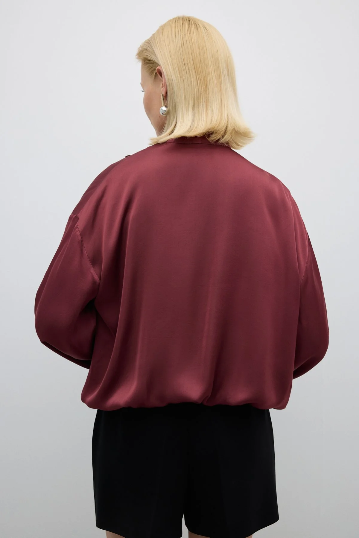 Fular Bağlamalı Kruvaze Saten Bluz Bordo - 2