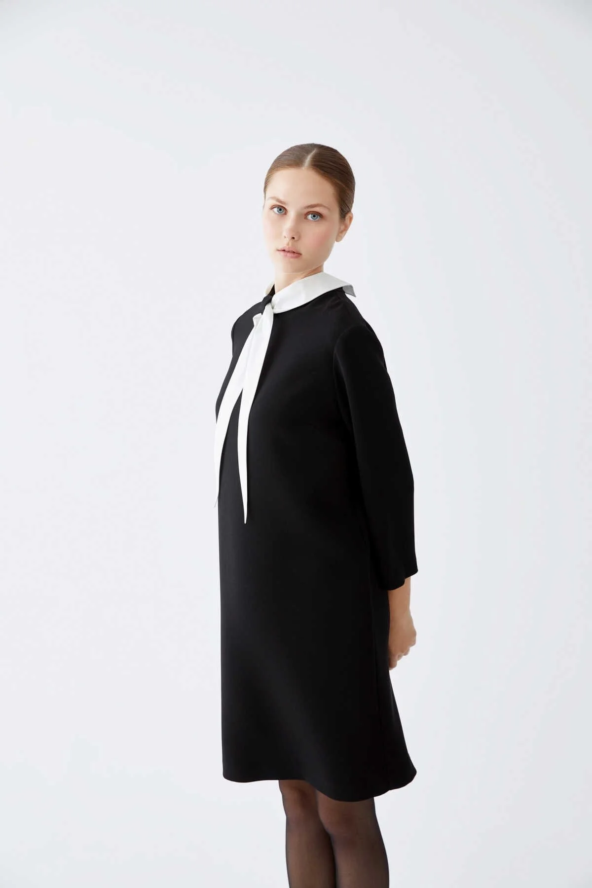  Fular Detaylı Günlük Elbise Siyah - 3