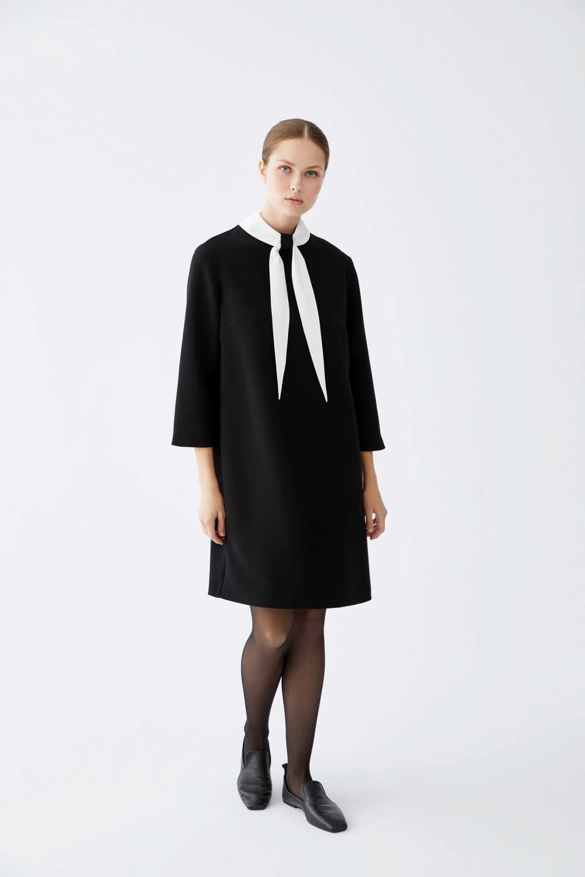  Fular Detaylı Günlük Elbise Siyah - 1