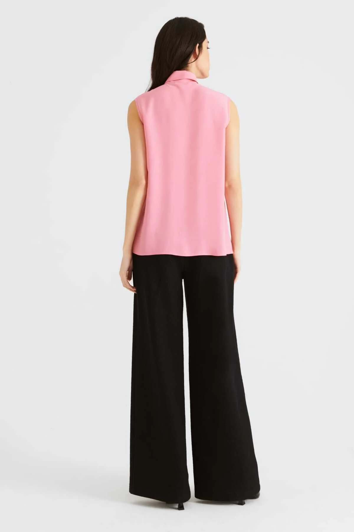 Fular Yakalı Kolsuz Kadın Gömlek Pembe - 2