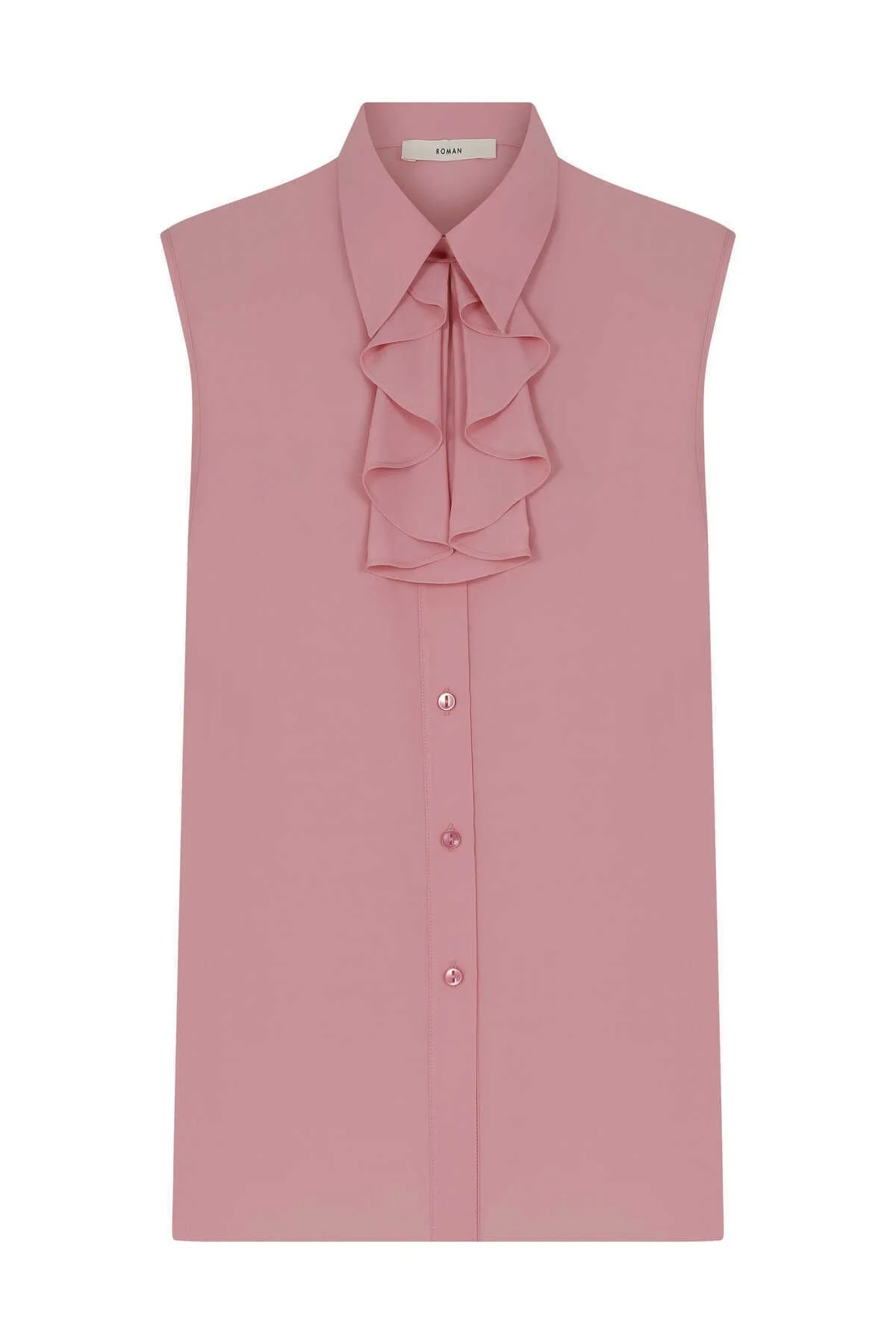 Fular Yakalı Kolsuz Kadın Gömlek Pembe - 4