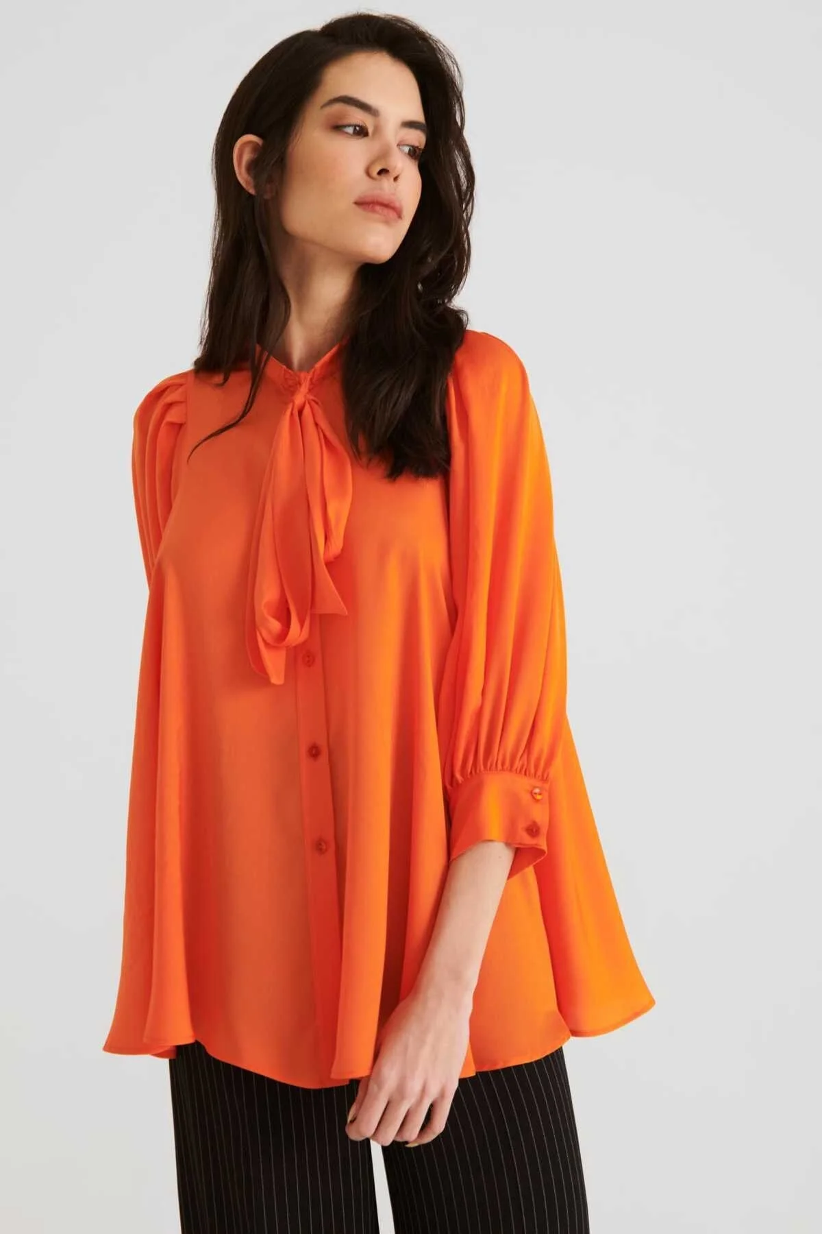 Fularlı Kadın Gömlek Oranj - 1