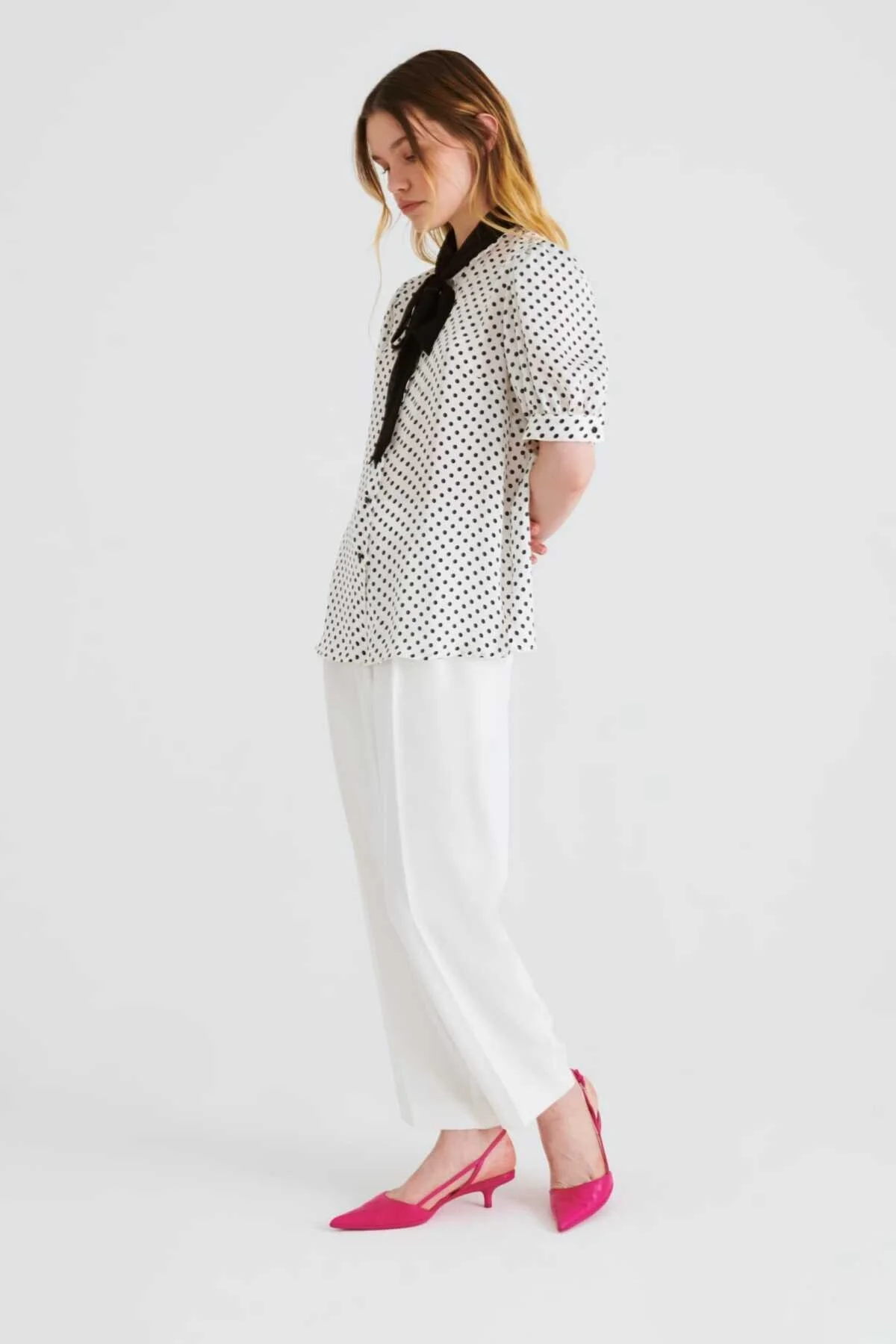 Fularlı Puantiyeli Kadın Gömlek Standart Renk - 3