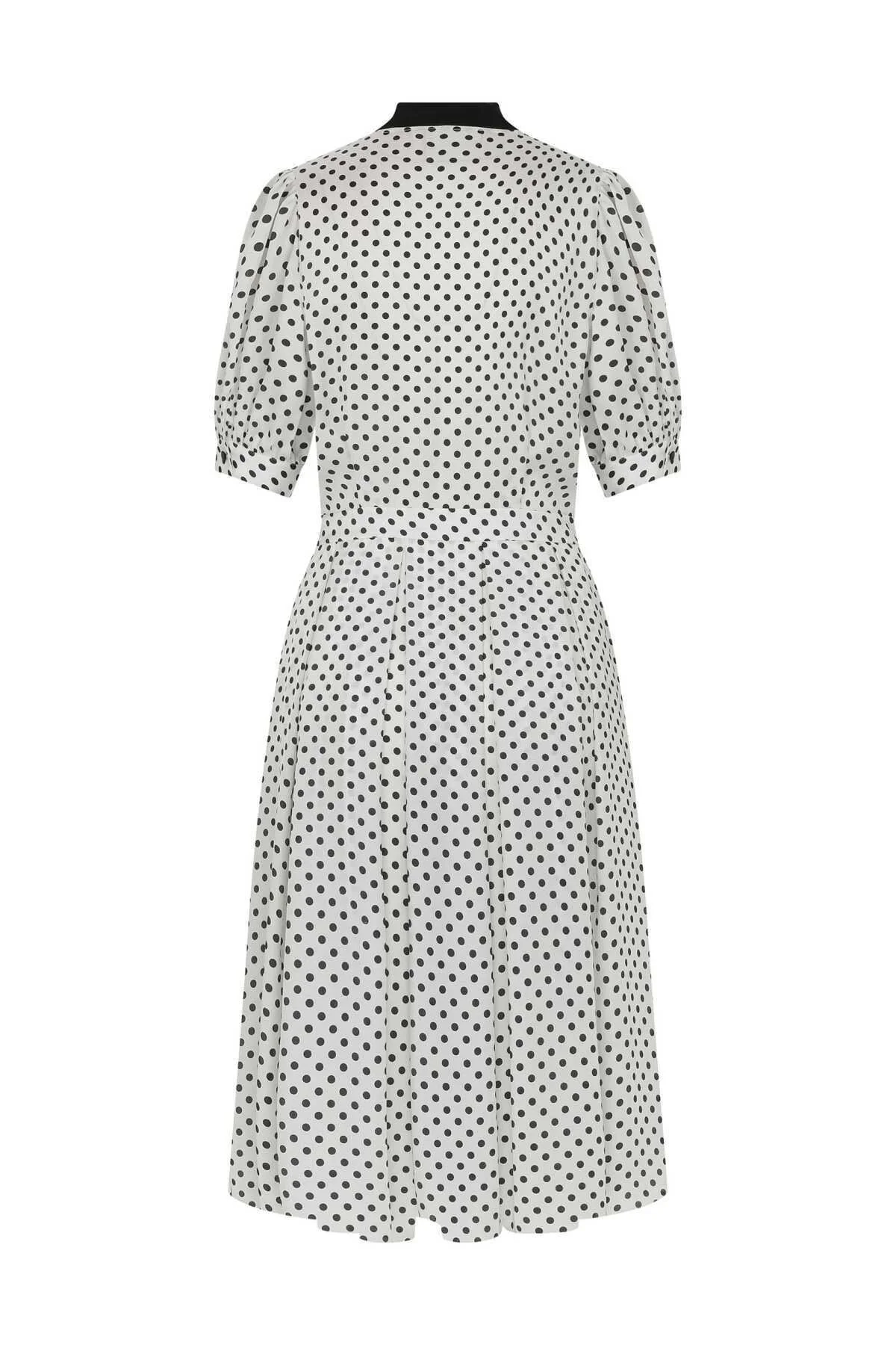 Fularlı Puantiyeli Midi Boy Elbise Standart Renk - 5