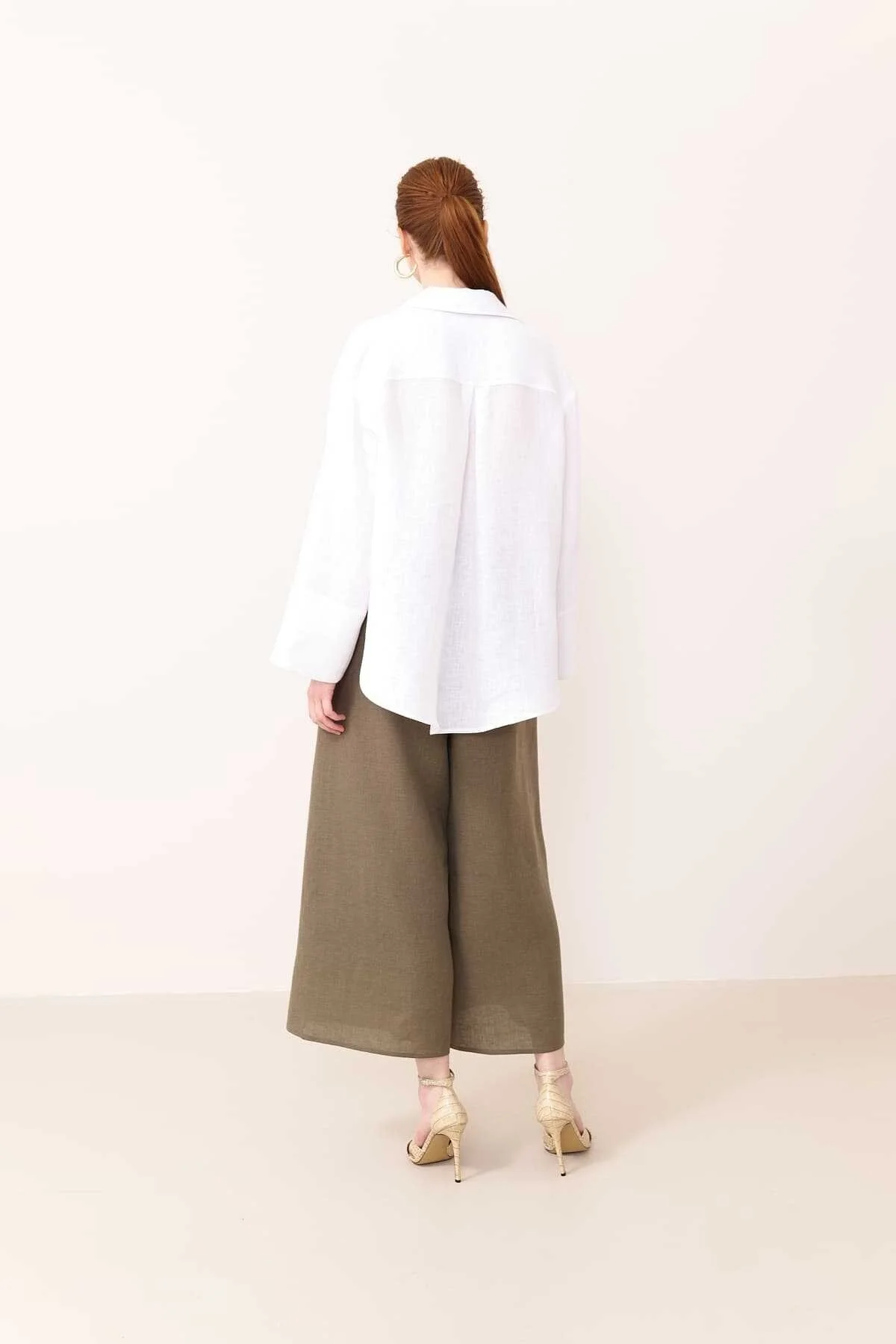 Geniş Kesim Keten Gömlek Beyaz - 2