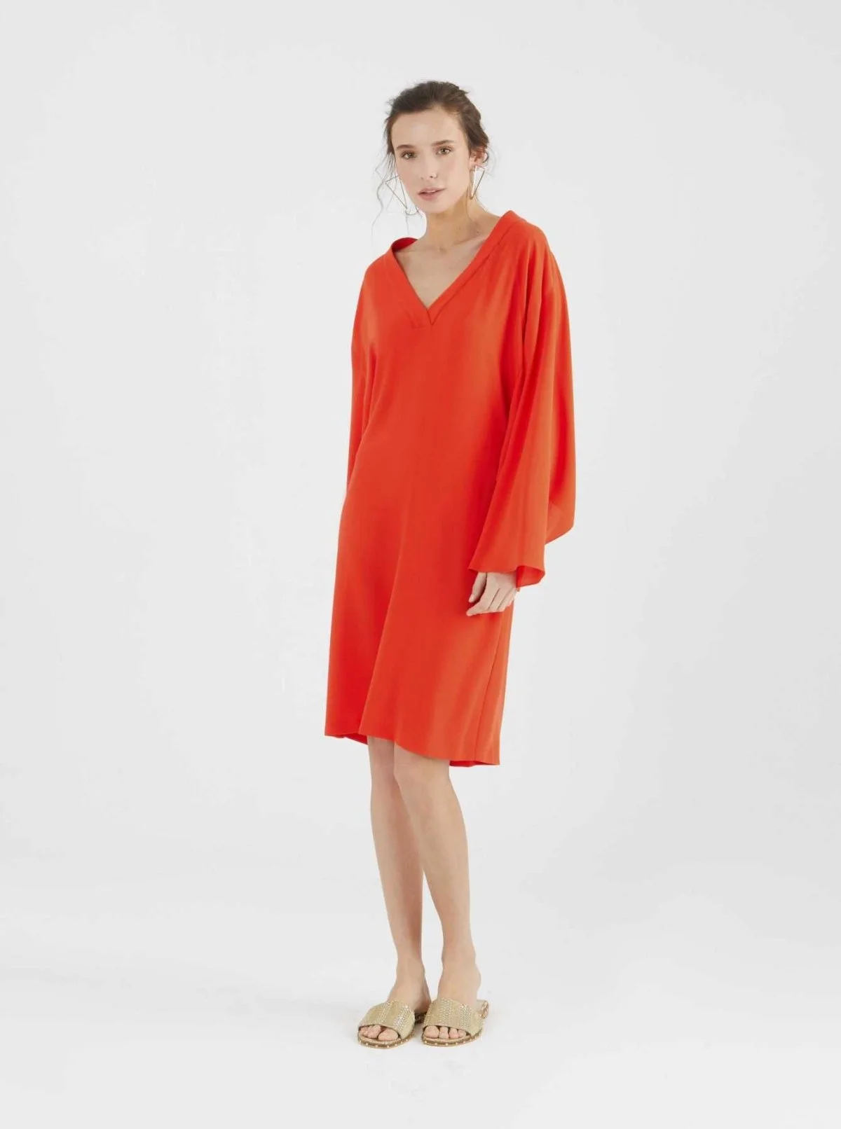 Geniş Kollu Elbise Nar Çiçeği - 3