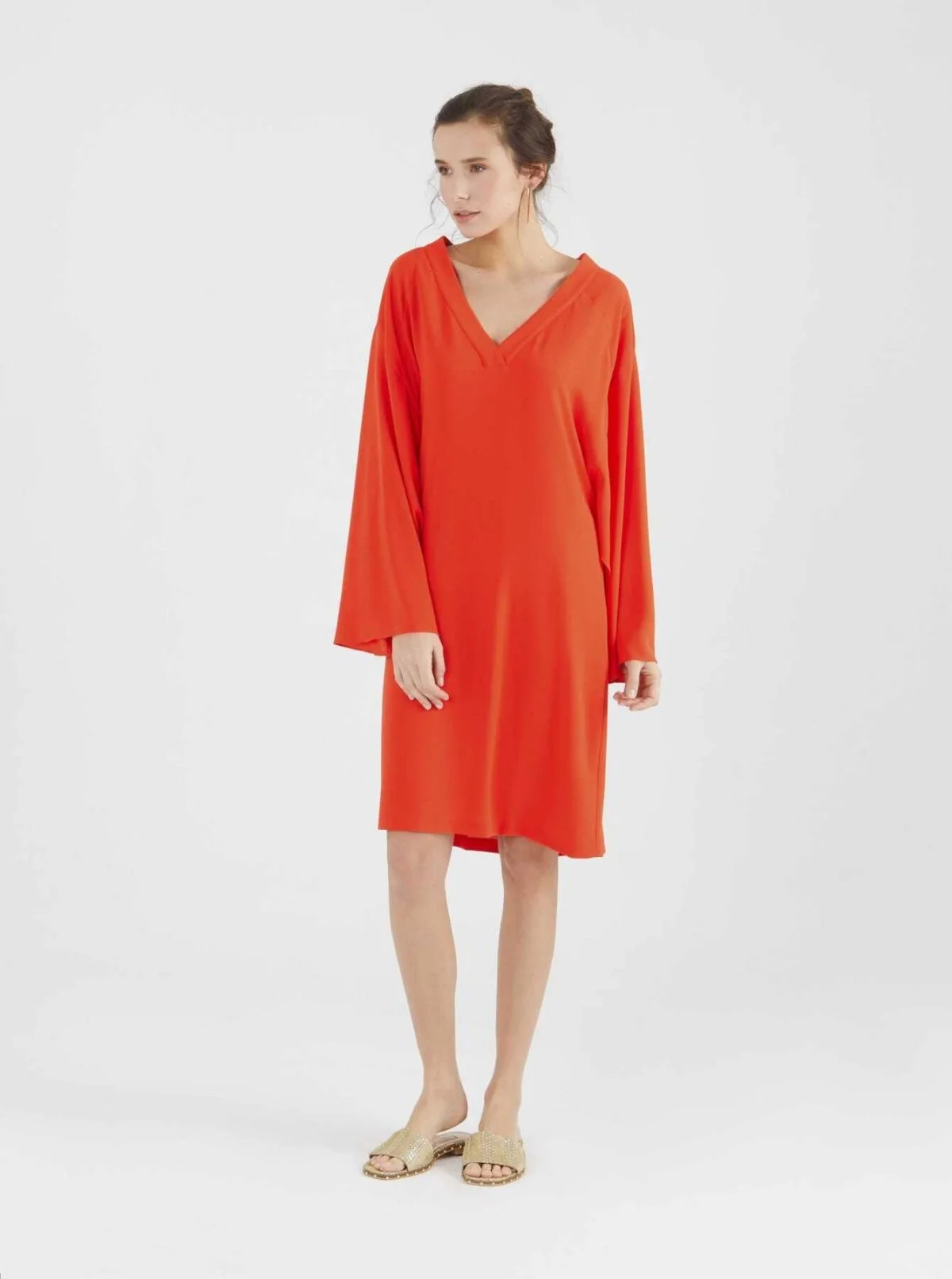 Geniş Kollu Elbise Nar Çiçeği - 1