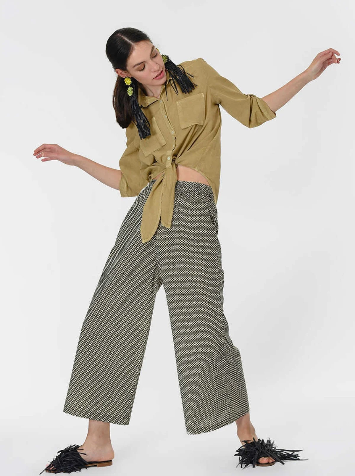 Geniş Paça Desenli Pantolon Standart Renk - 4