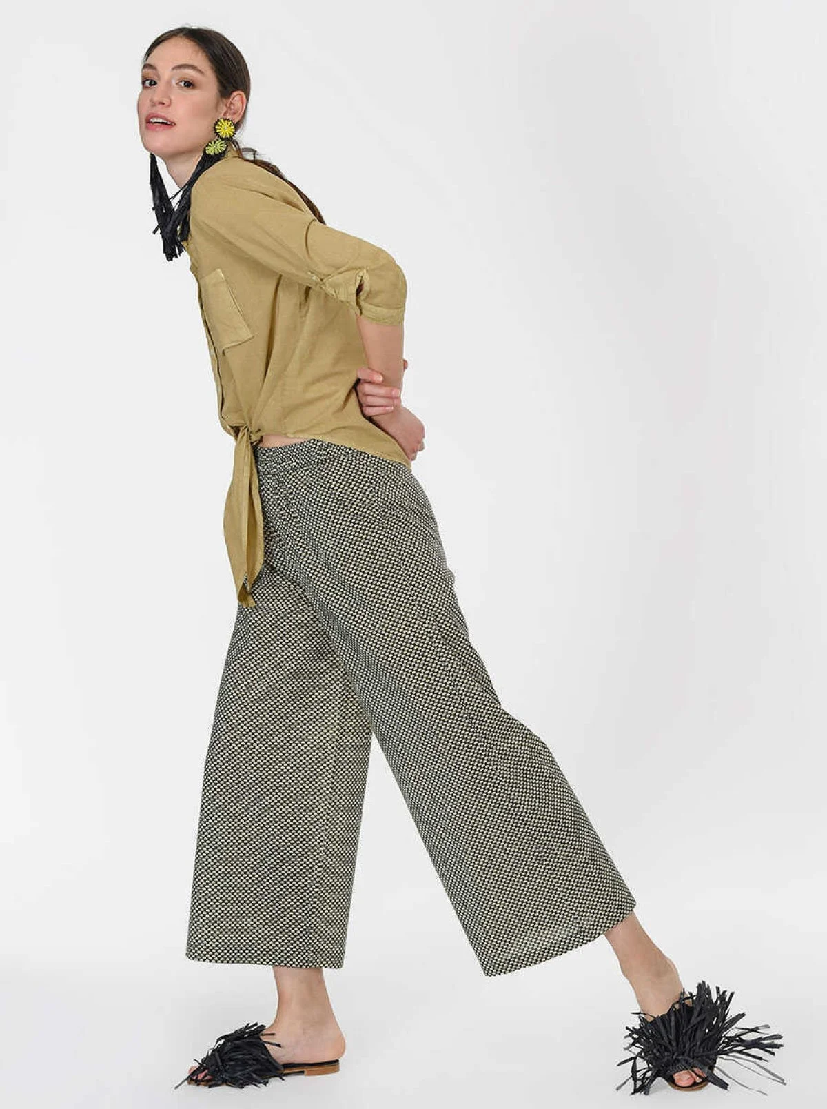 Geniş Paça Desenli Pantolon Standart Renk - 3