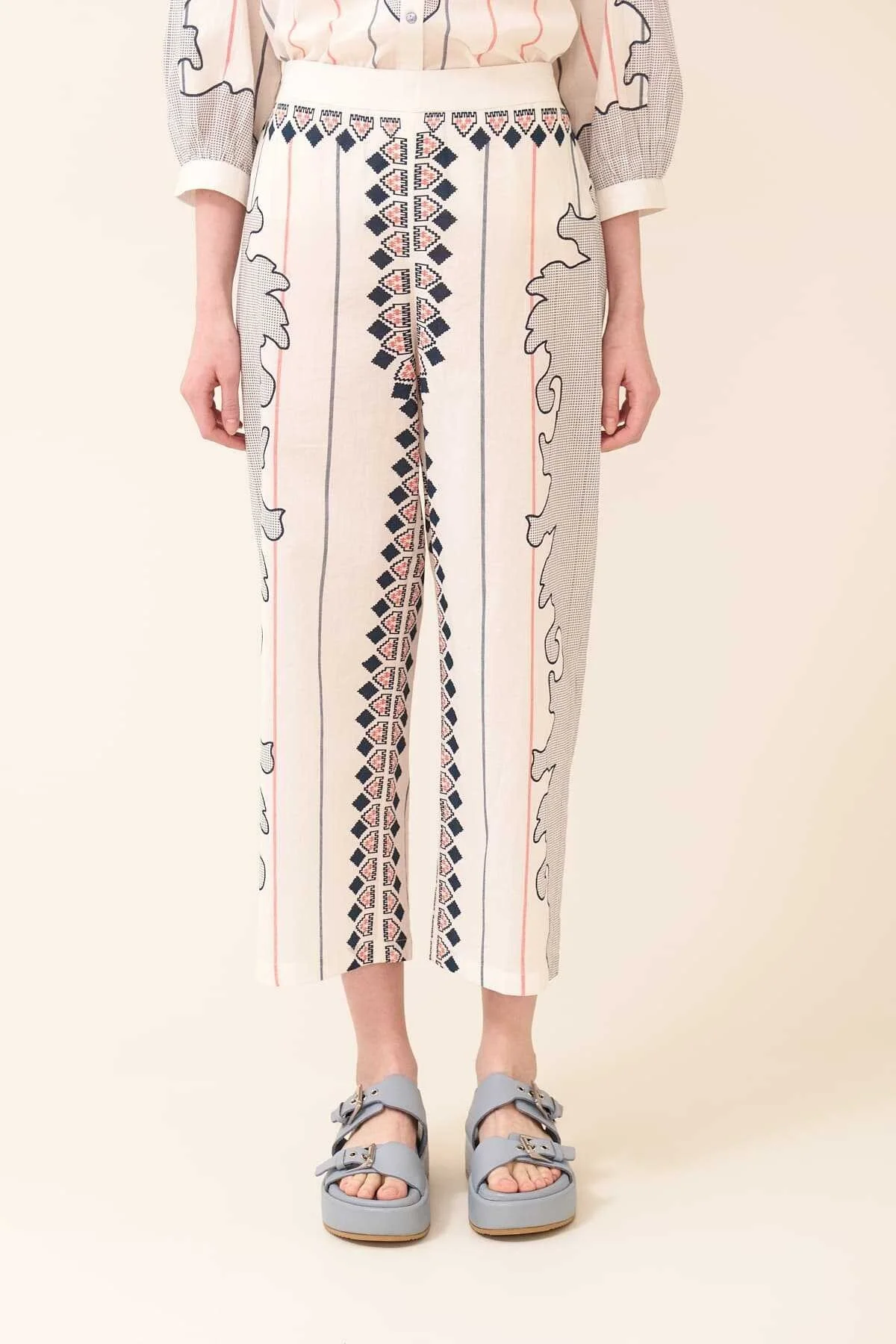 Geniş Paça Desenli Pantolon Standart Renk - 4