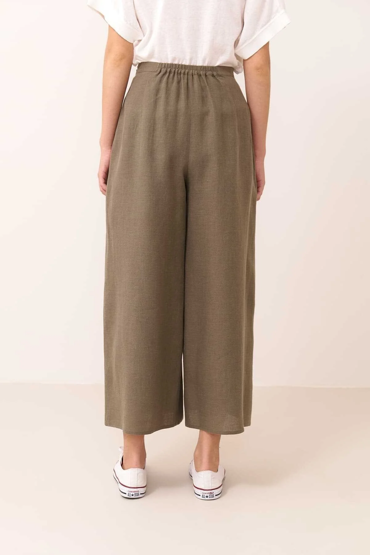 Geniş Paça Keten Pantolon Haki - 2