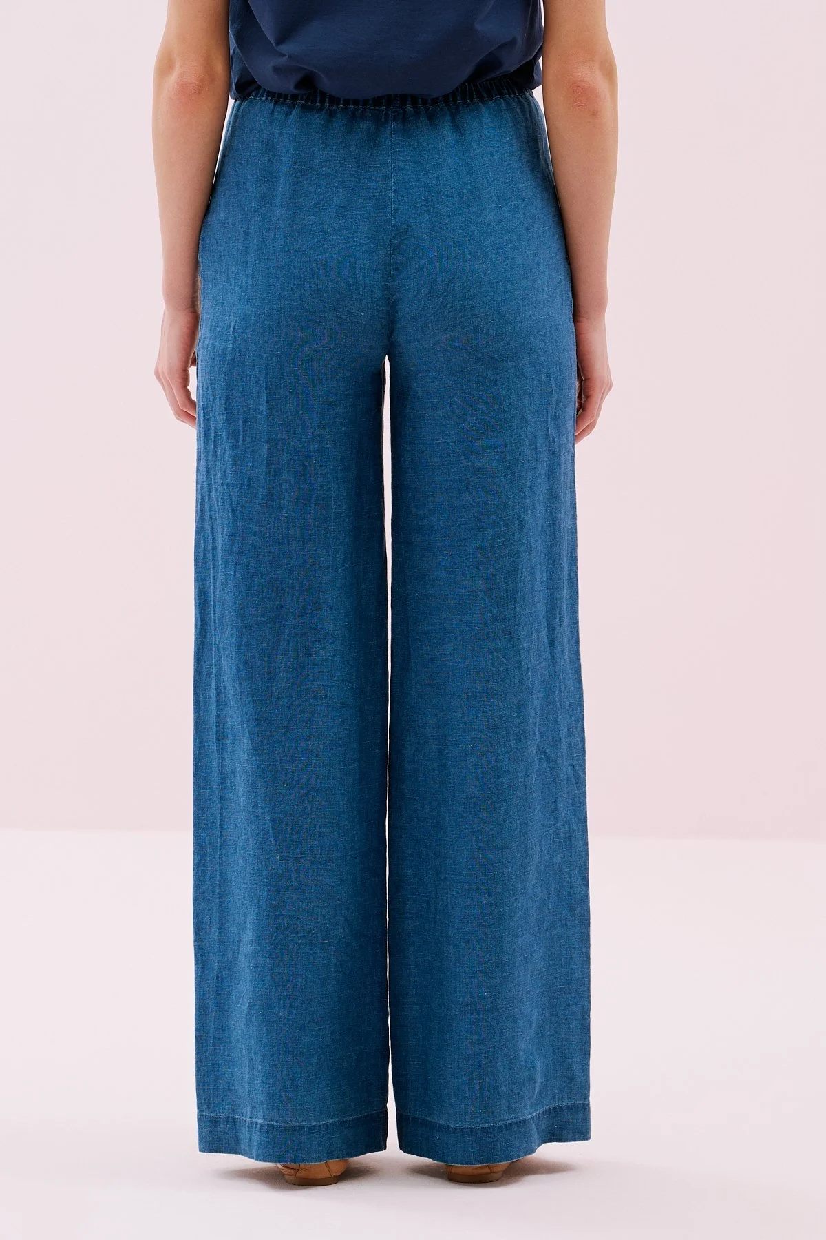 Geniş Paça Keten Pantolon İndigo - 2