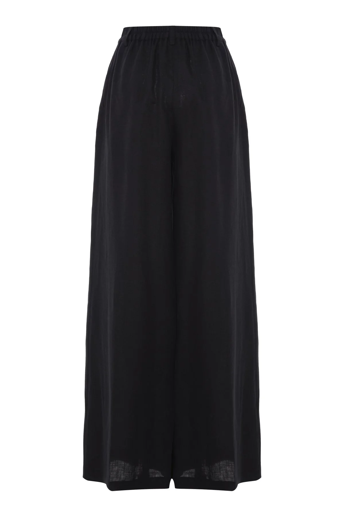 Geniş Paça Keten Pantolon Siyah - 4