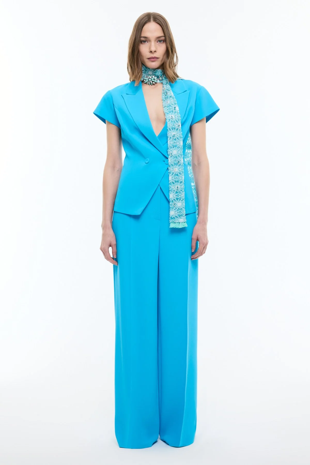 Geniş Paça Krep Pantolon Mavi - 1