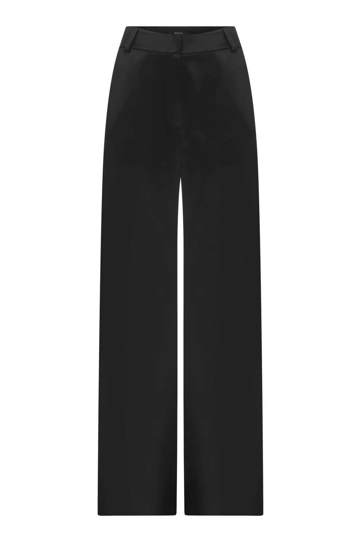  Geniş Paça Saten Kadın Pantolon Siyah - 5