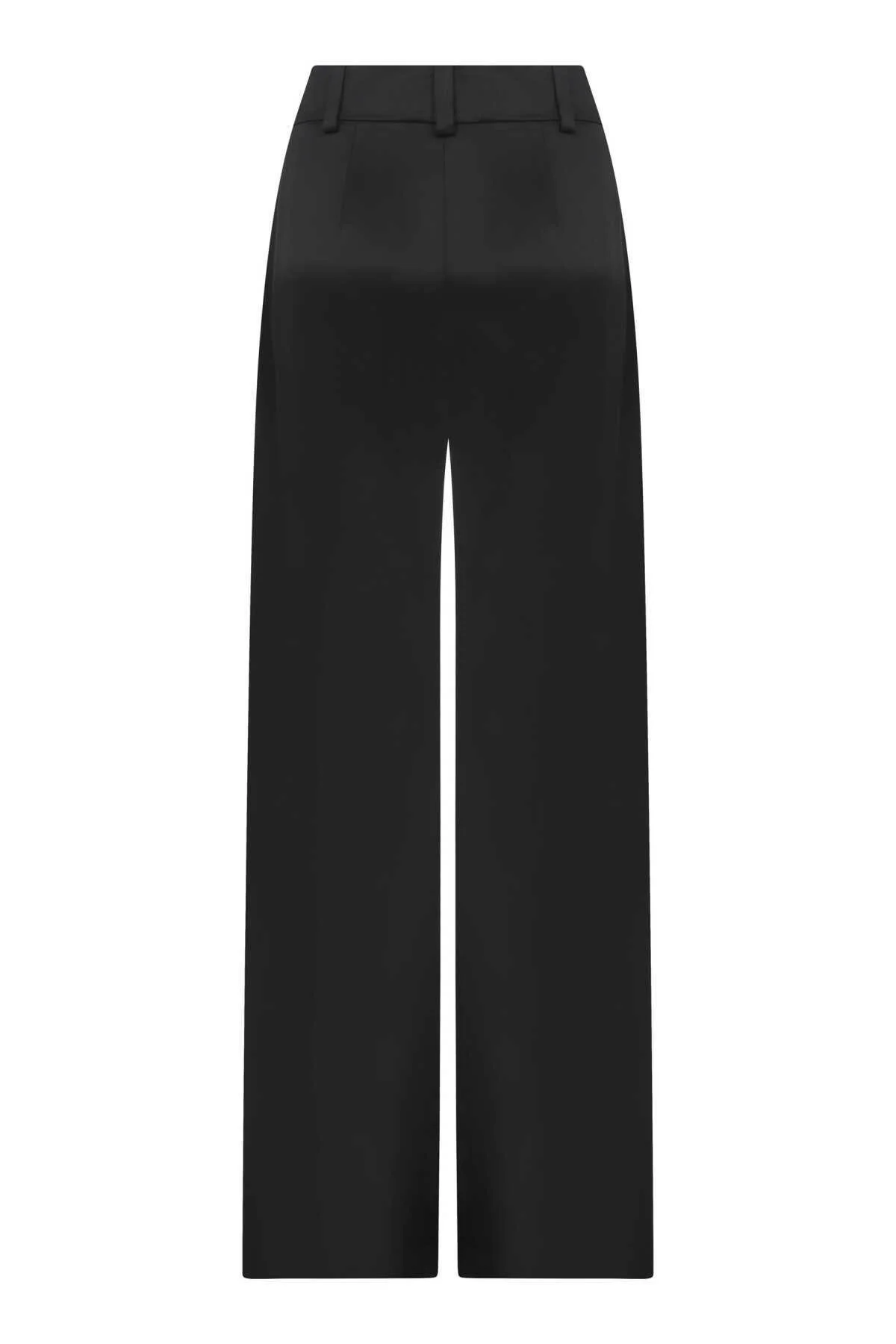  Geniş Paça Saten Kadın Pantolon Siyah - 4