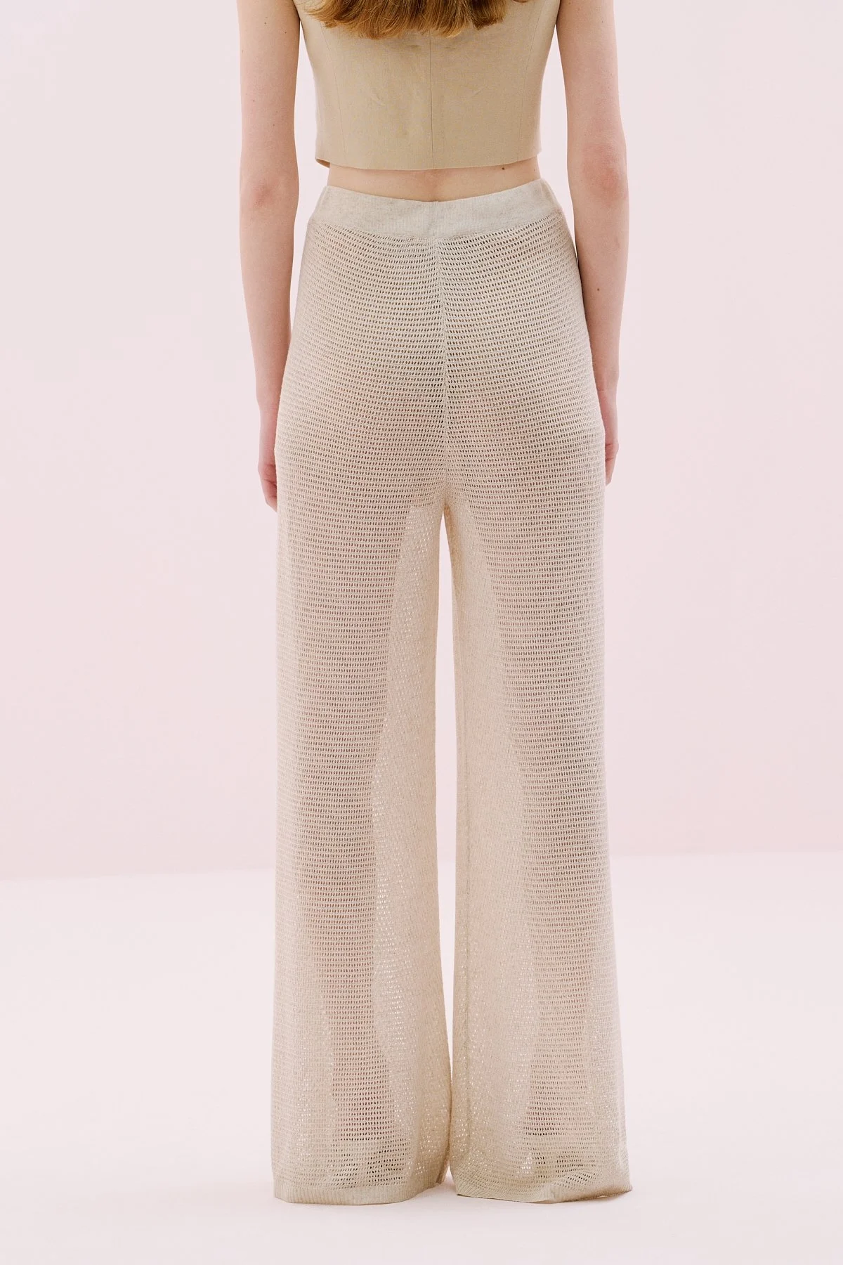 Geniş Paça Triko Pantolon Naturel - 2
