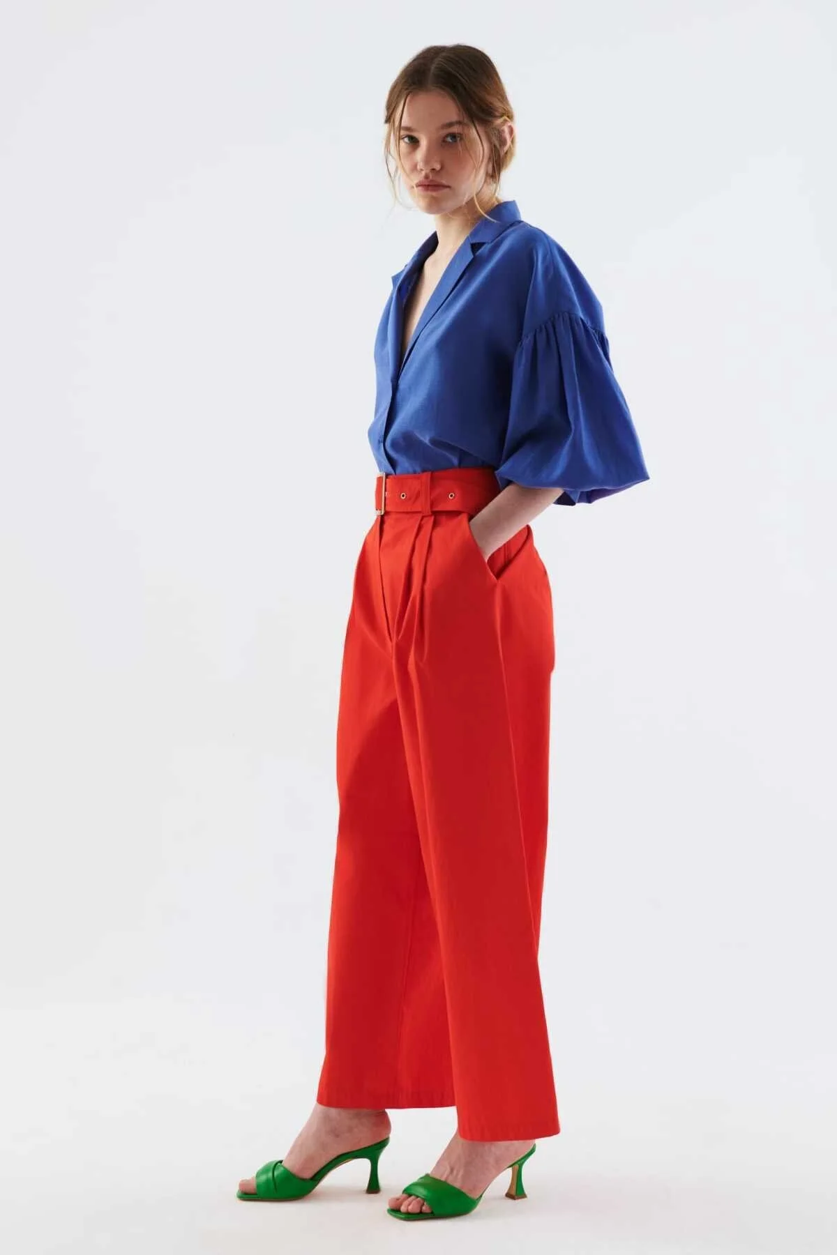 Geniş Paçalı Kadın Pantolon Nar Çiçeği - 3