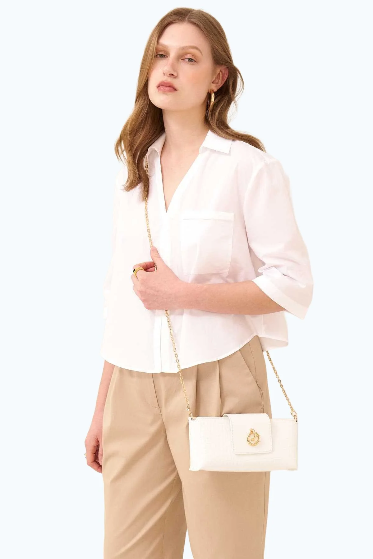 Gold Zincirli Çanta Beyaz - 2