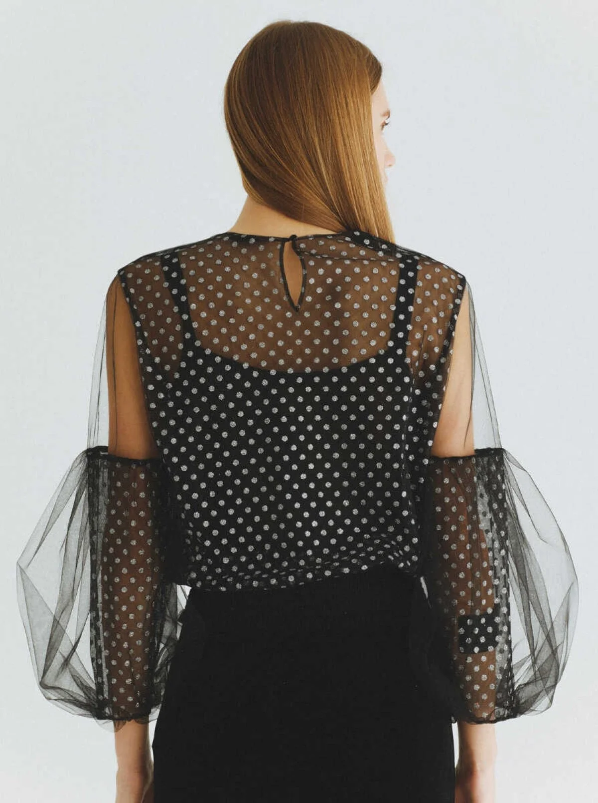  Gümüş Puantiyeli Bluz Siyah-Gümüş - 5