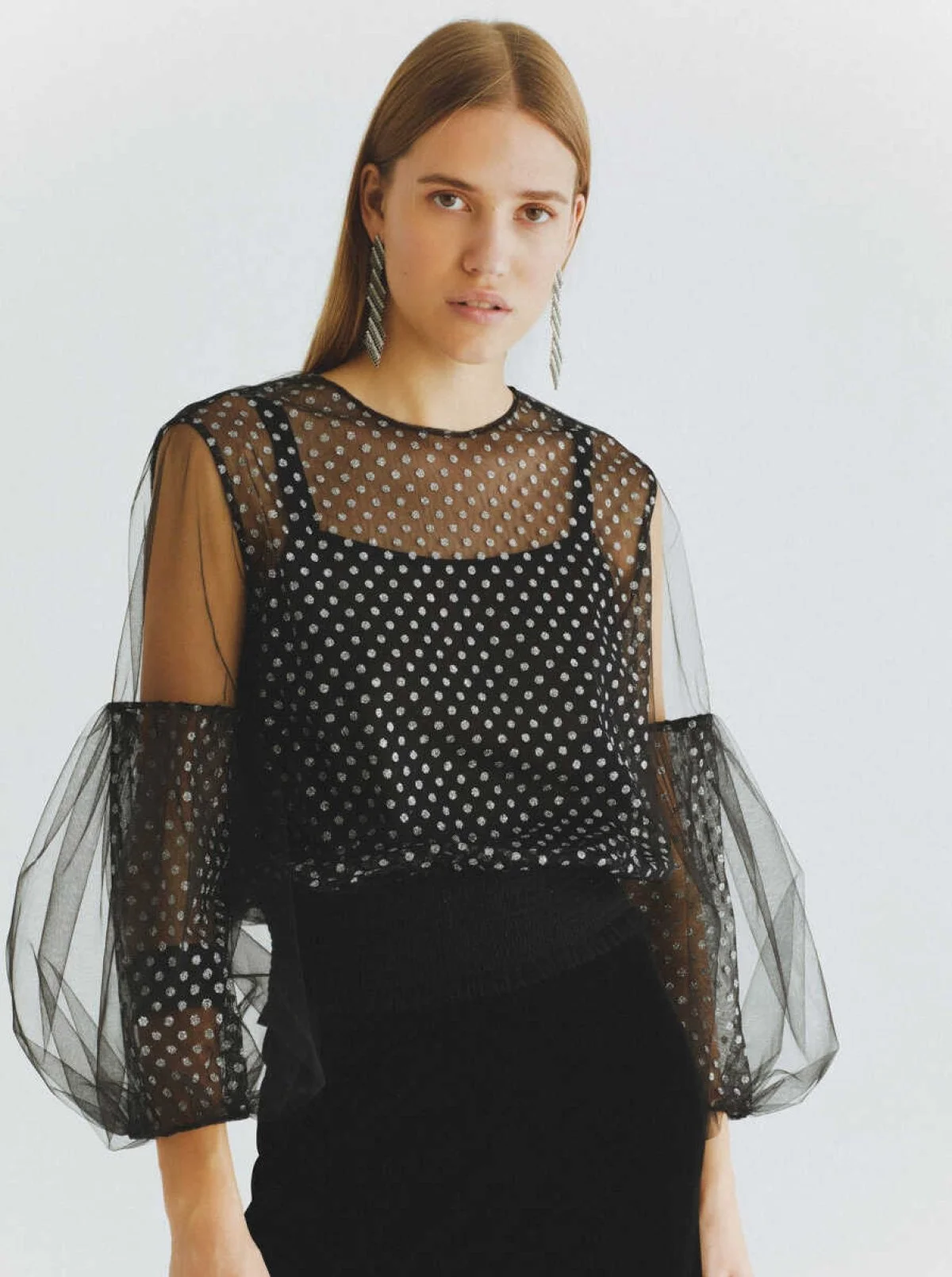  Gümüş Puantiyeli Bluz Siyah-Gümüş - 4