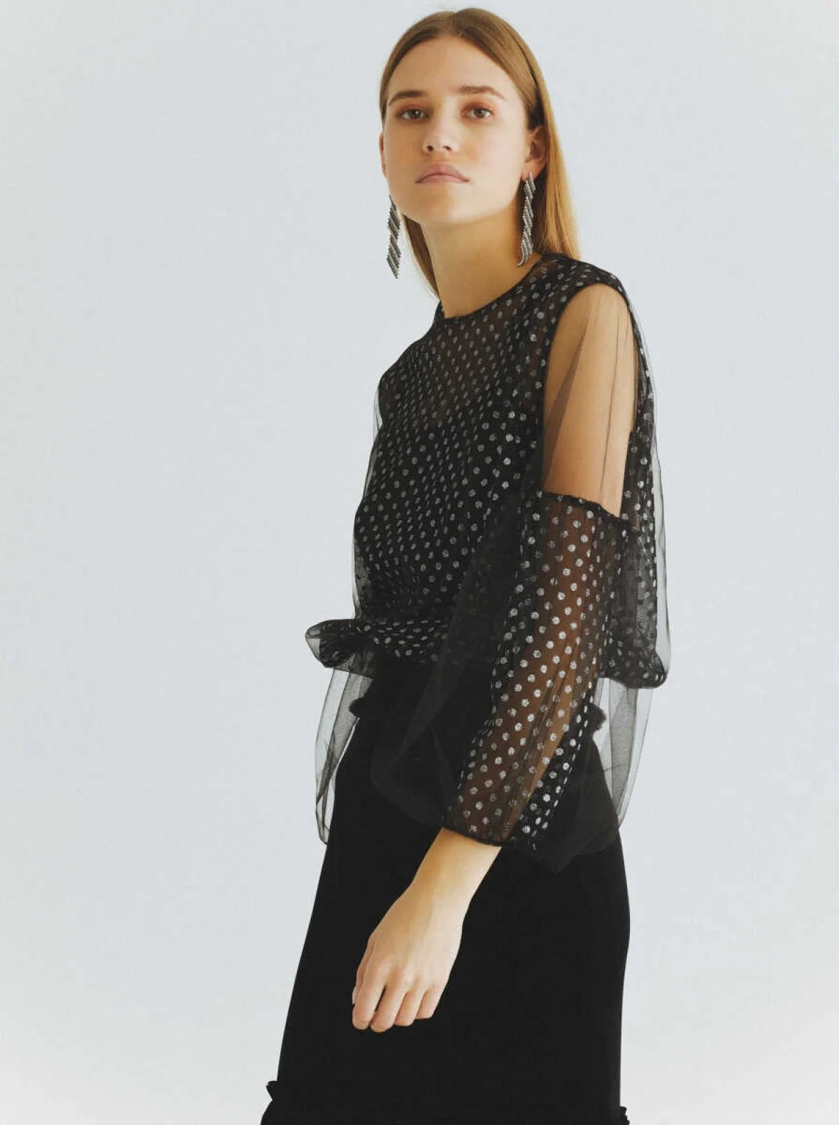  Gümüş Puantiyeli Bluz Siyah-Gümüş - 2