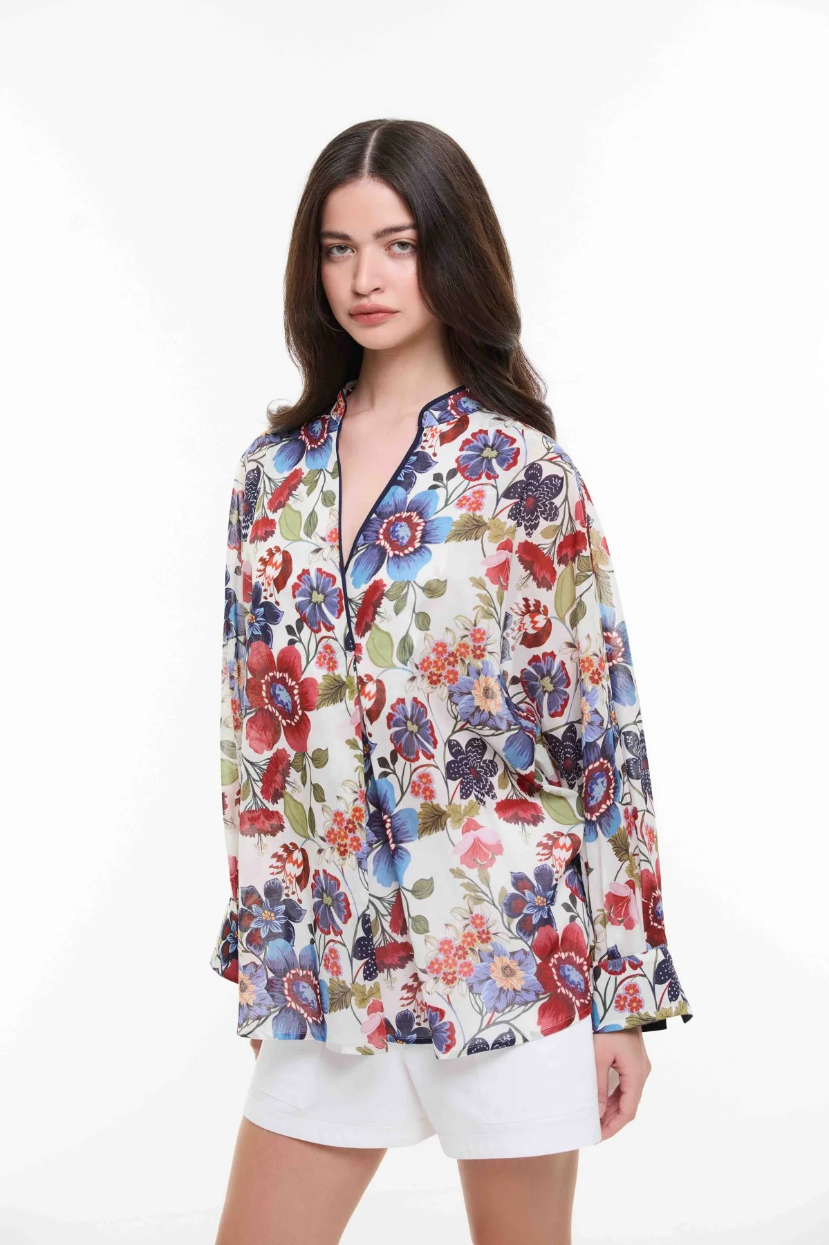 Hakim Yaka Önü Pileli Bluz Standart Renk - 1