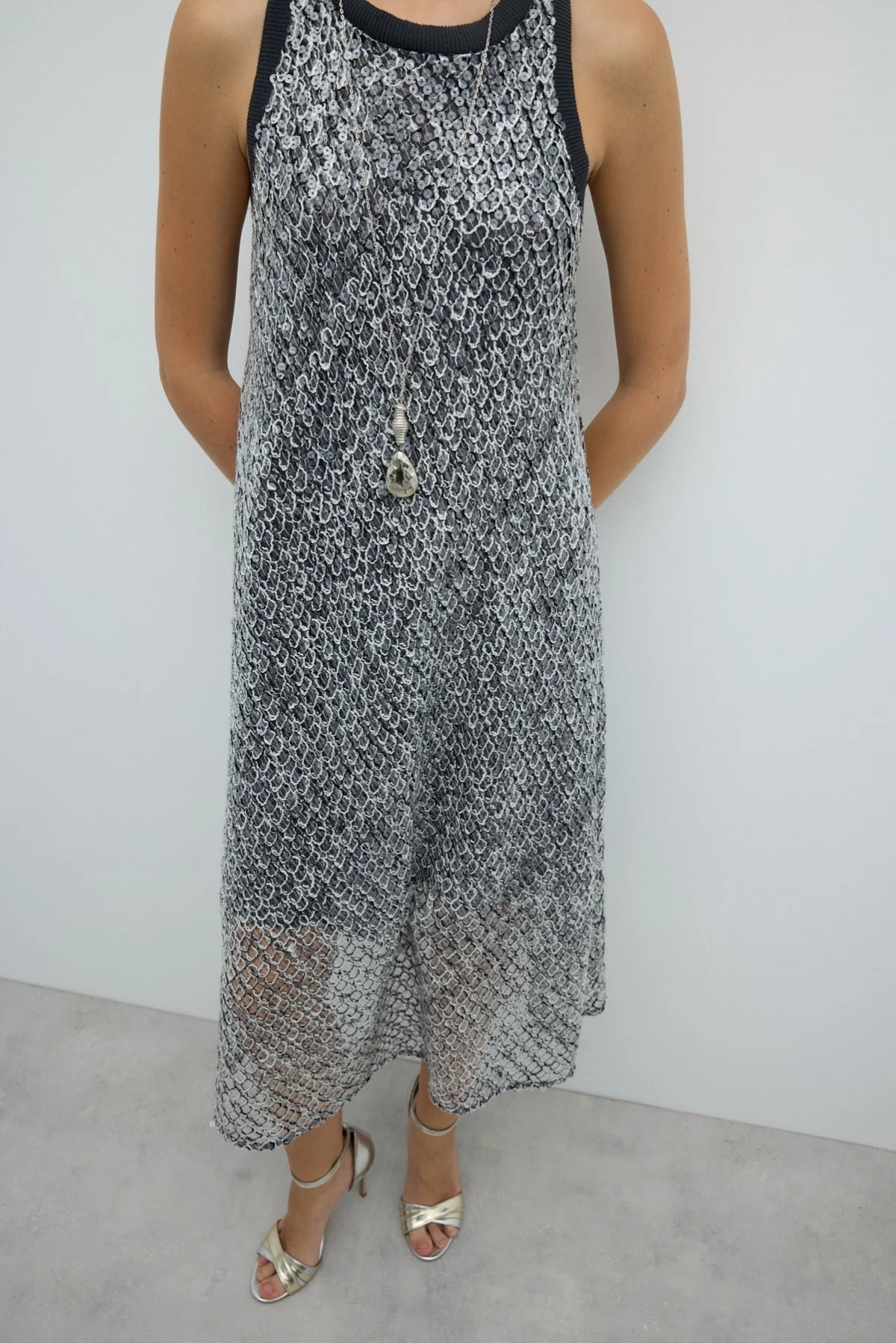 Halter Yaka Midi Boy Elbise Standart Renk - 4