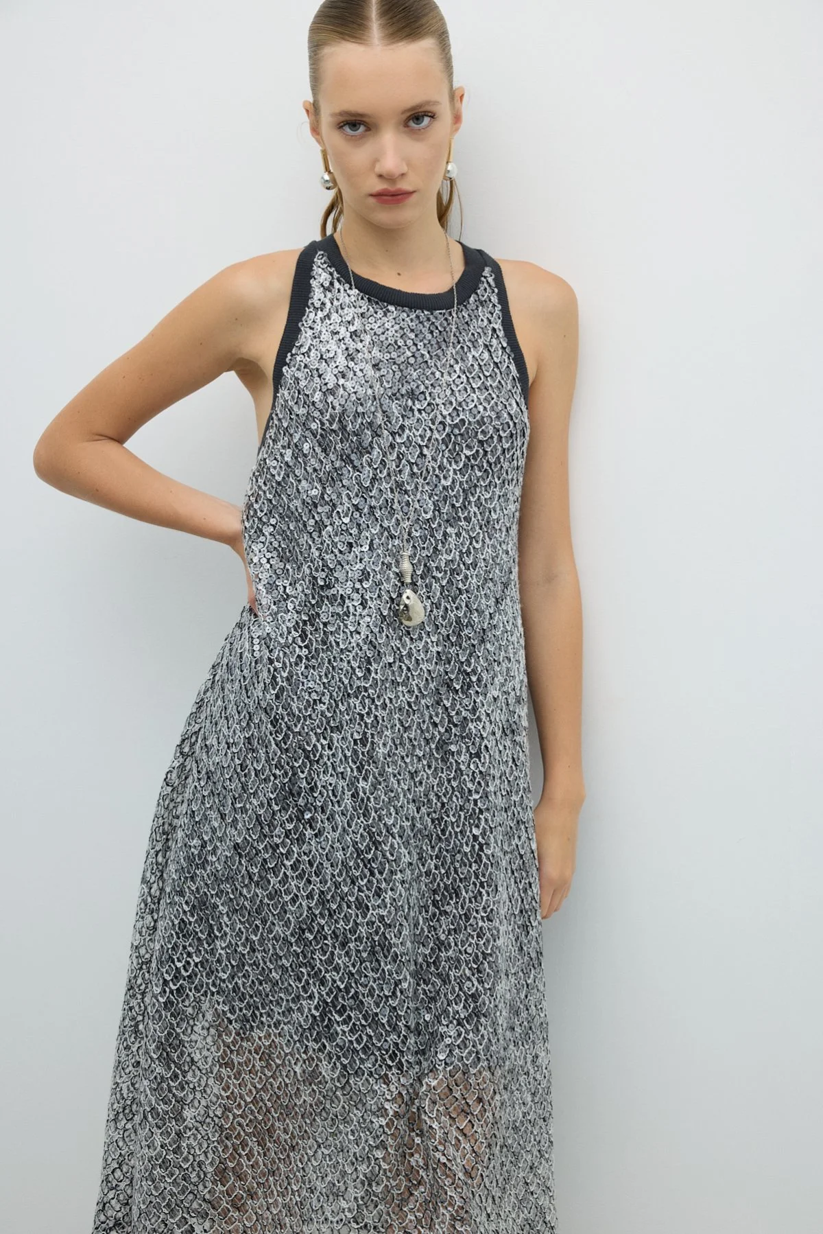 Halter Yaka Midi Boy Elbise Standart Renk - 5